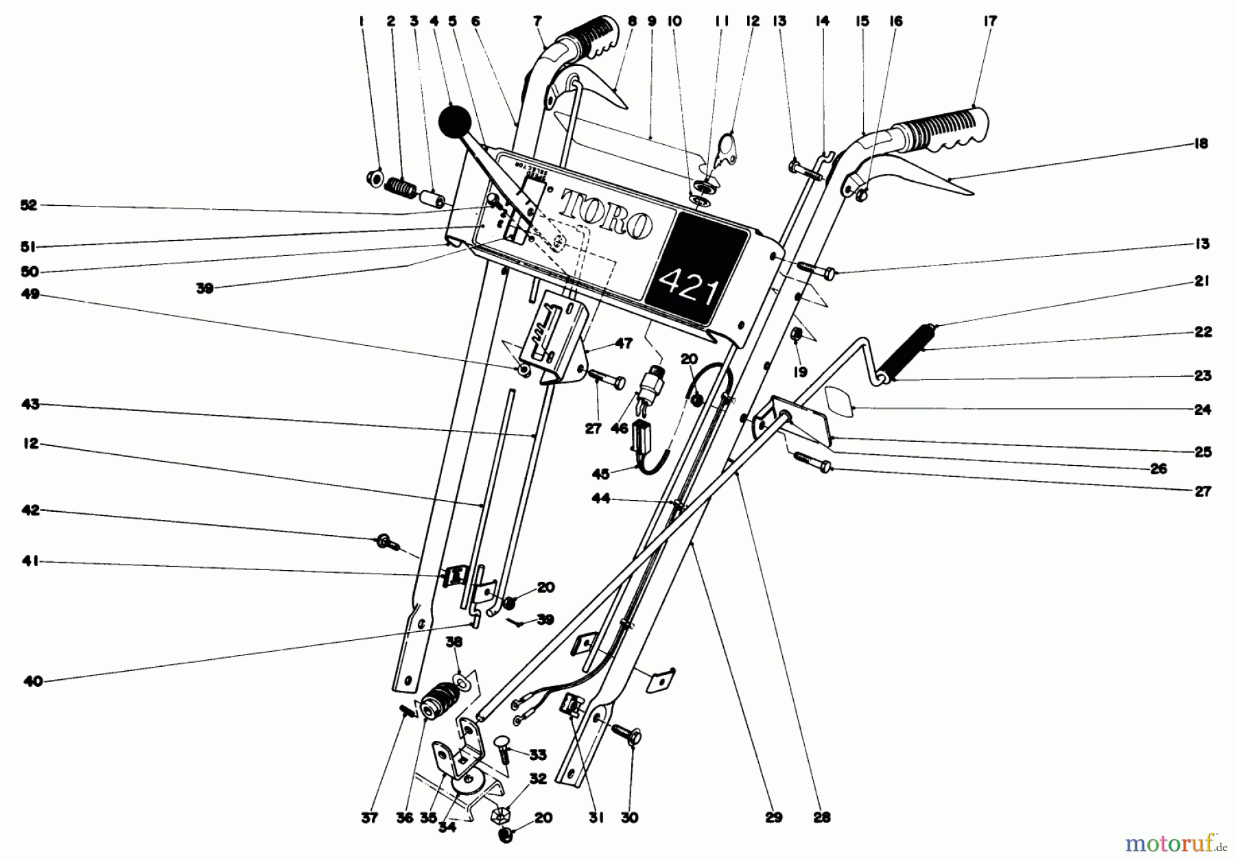  Toro Neu Snow Blowers/Snow Throwers Seite 1 38240 (421) - Toro 421 Snowthrower, 1979 (9000001-9999999) HANDLE ASSEMBLY