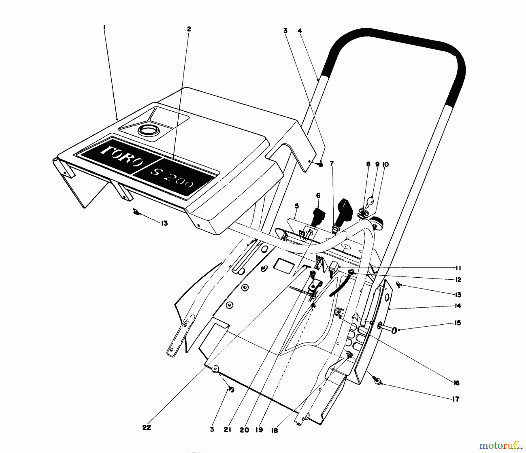  Toro Neu Snow Blowers/Snow Throwers Seite 1 38242 (S-200) - Toro S-200 Snowthrower, 1982 (2000001-2999999) SHROUD & HANDLE ASSEMBLY (MODEL 38242)