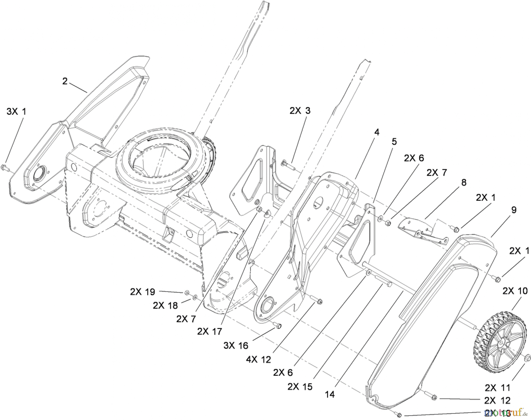  Toro Neu Snow Blowers/Snow Throwers Seite 1 38273 - Toro Powerlite Snowthrower, 2013 (SN 313000001-313999999) MAIN FRAME AND WHEEL ASSEMBLY