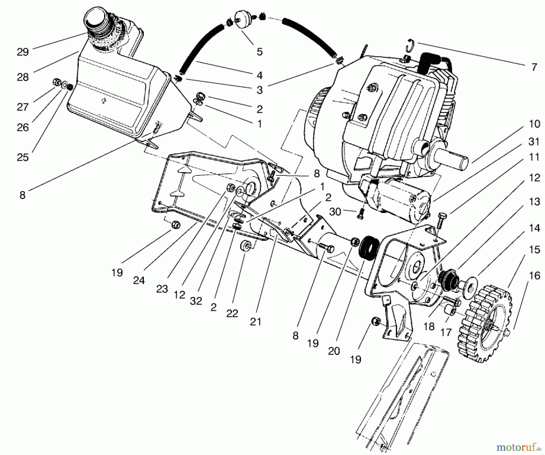  Toro Neu Snow Blowers/Snow Throwers Seite 1 38436 (3000) - Toro CCR 3000 Snowthrower, 1997 (7900001-7999999) ENGINE & MAIN FRAME ASSEMBLY