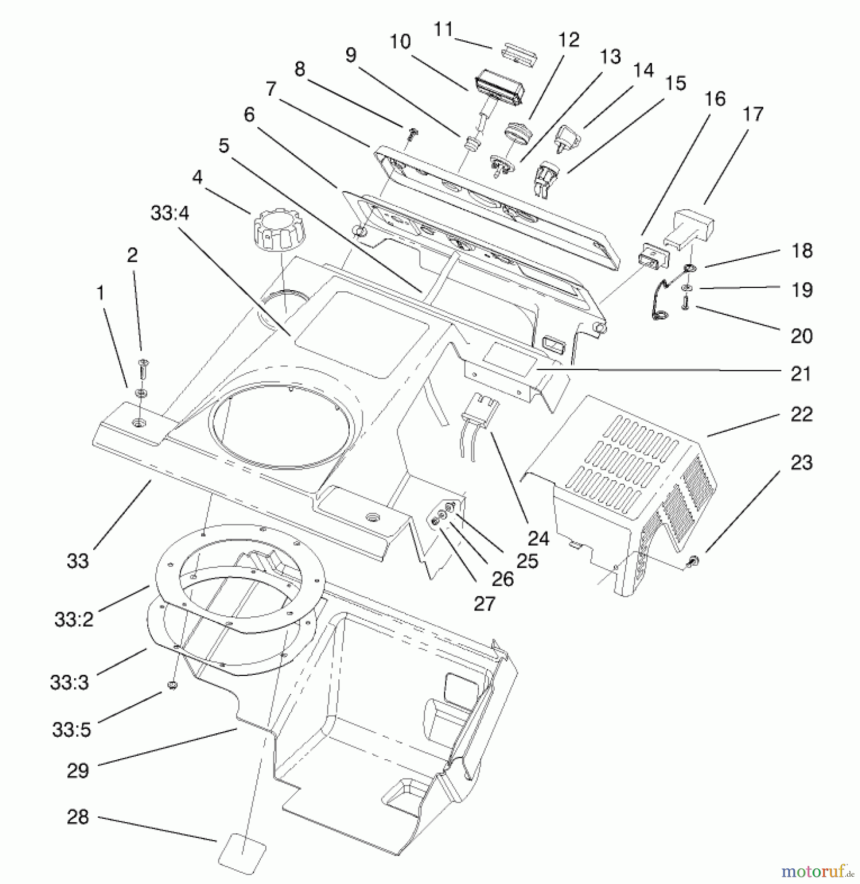  Toro Neu Snow Blowers/Snow Throwers Seite 1 38445 (3650) - Toro CCR 3650 Snowthrower, 2000 (200012328-200999999) UPPER SHROUD AND CONTROL PANEL ASSEMBLY