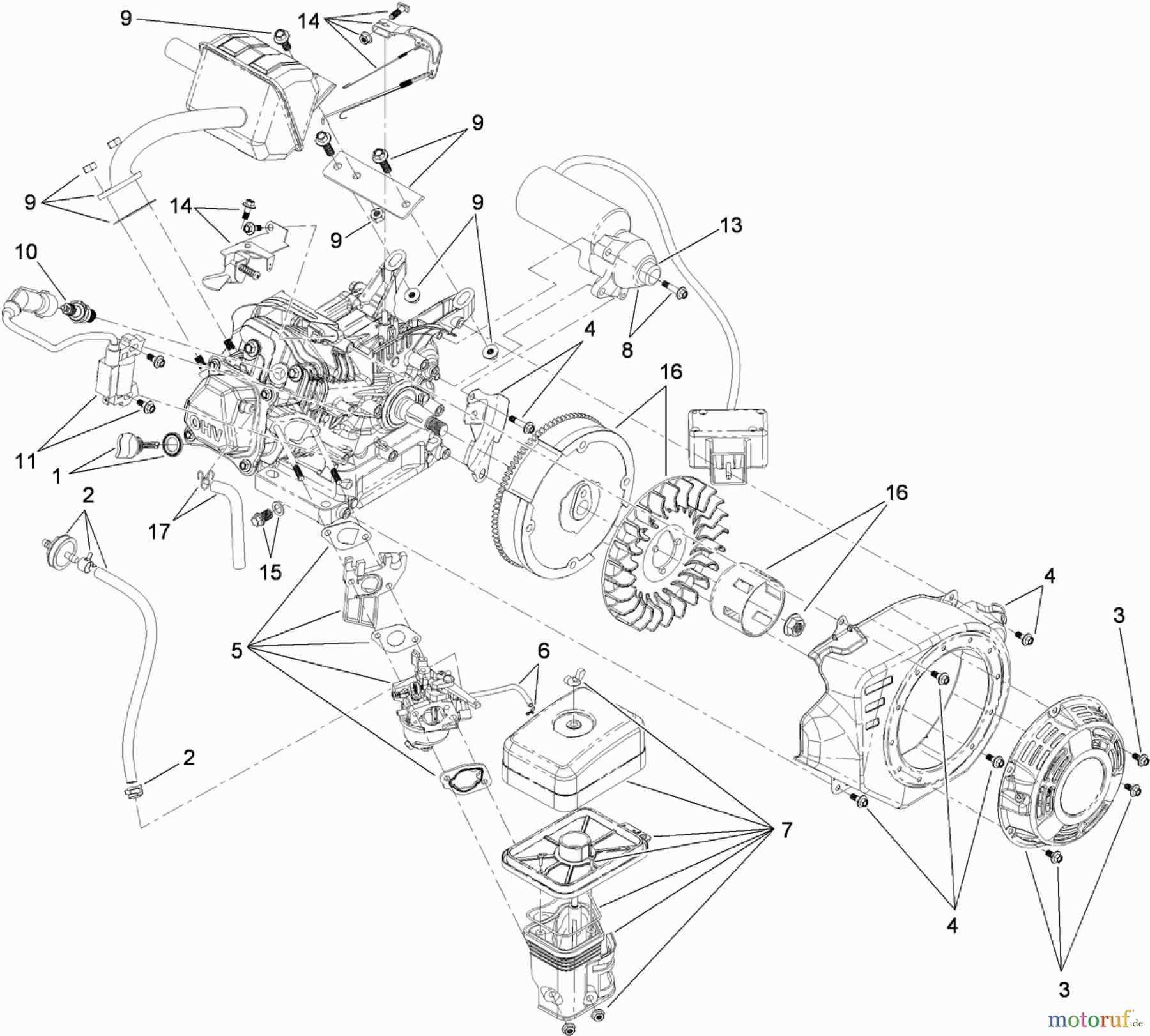  Toro Neu Snow Blowers/Snow Throwers Seite 1 38452 (621 E) - Toro Power Clear 621 E Snowthrower, 2012 (312000001-312999999) ELECTRIC START ENGINE COMPONENT ASSEMBLY NO. 119-1942