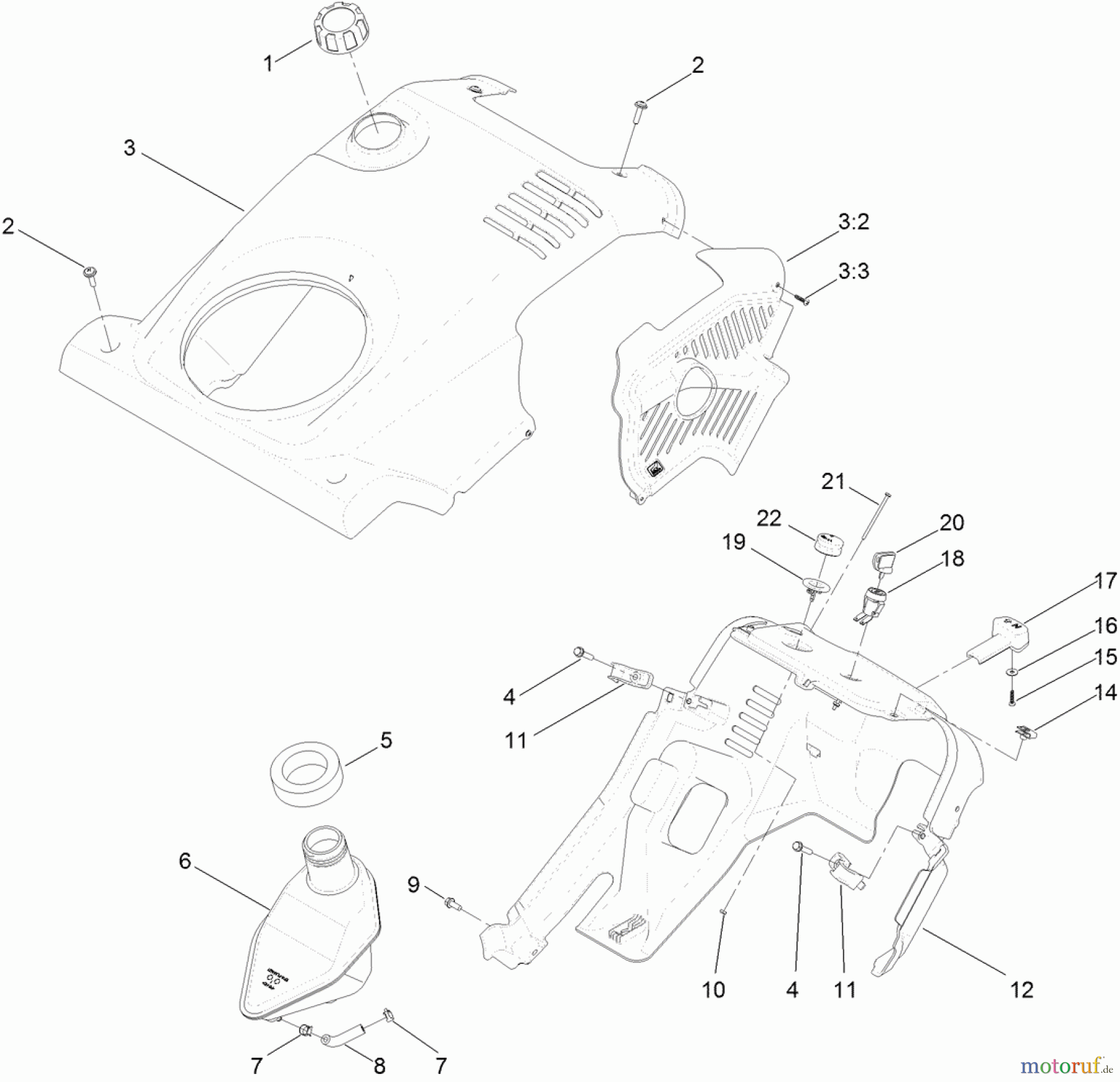  Toro Neu Snow Blowers/Snow Throwers Seite 1 38452 (621 E) - Toro Power Clear 621 E Snowthrower, 2013 (SN 313000001-313999999) SHROUD AND GAS TANK ASSEMBLY