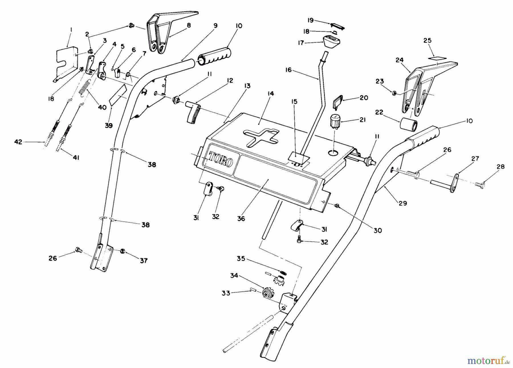  Toro Neu Snow Blowers/Snow Throwers Seite 1 38505 (624) - Toro 624 Power Shift Snowthrower, 1990 (0000001-0999999) HANDLE ASSEMBLY