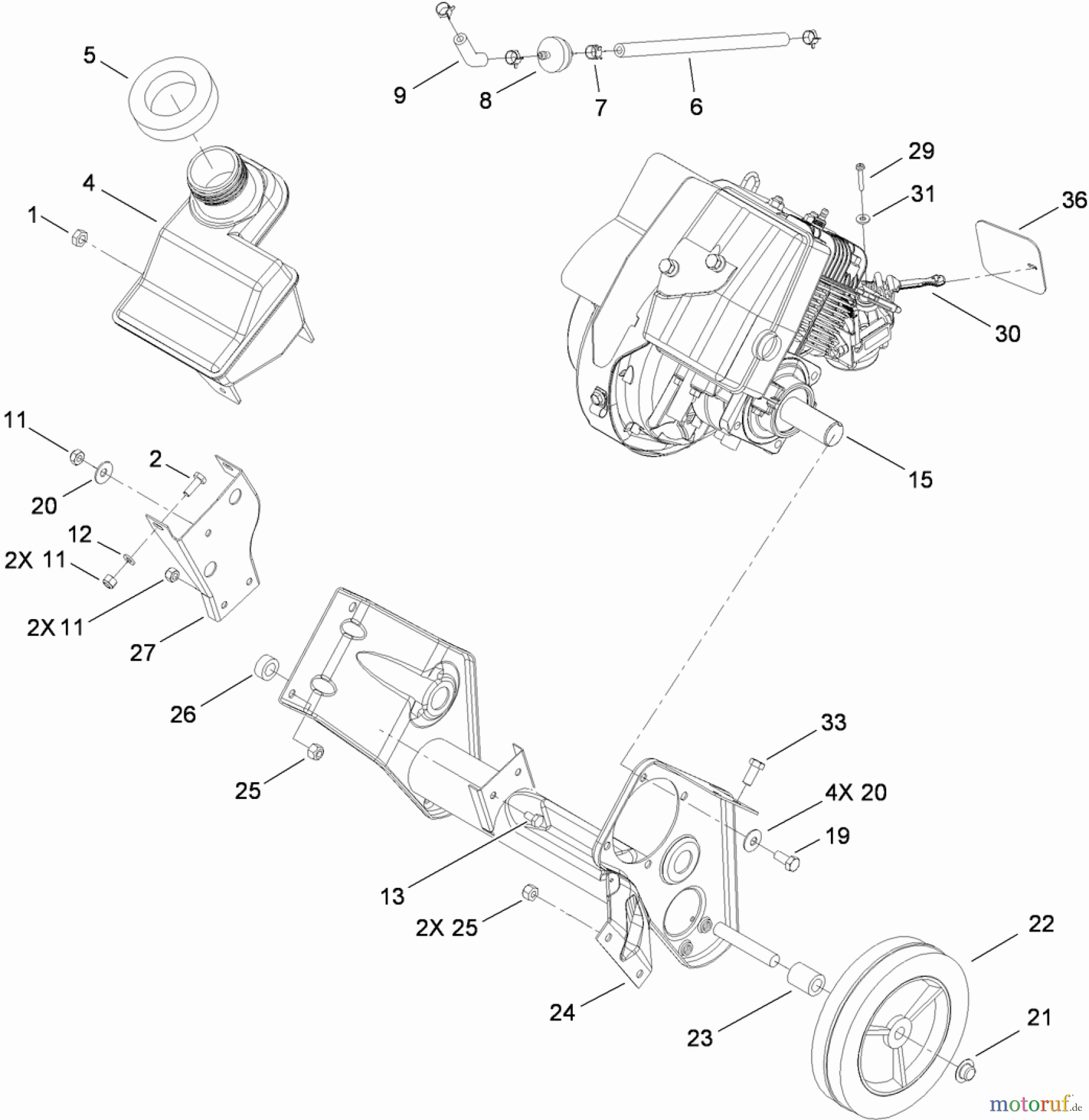  Toro Neu Snow Blowers/Snow Throwers Seite 1 38515 (2450) - Toro CCR 2450 GTS Snowthrower, 2011 (311000001-311999999) ENGINE, FUEL TANK AND FRAME ASSEMBLY