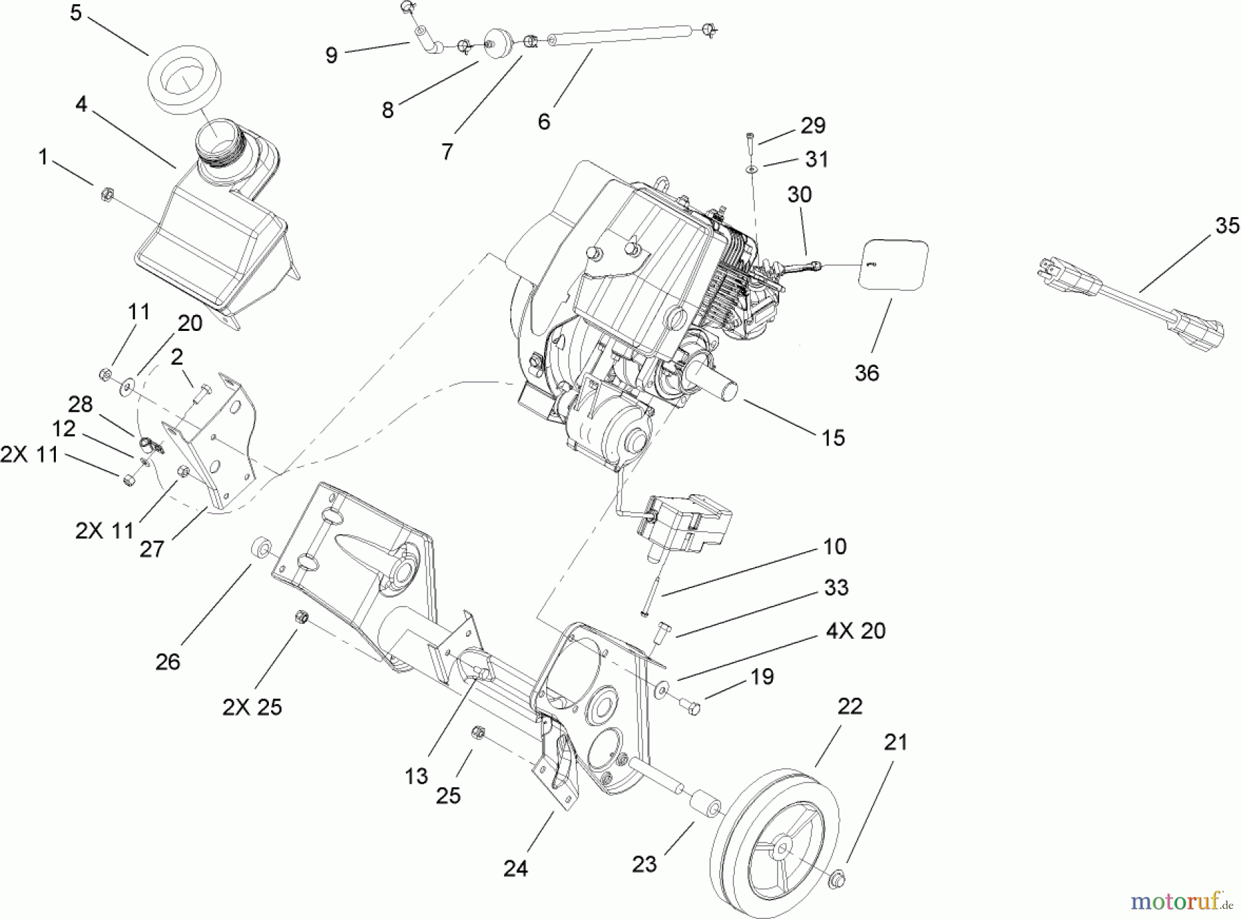  Toro Neu Snow Blowers/Snow Throwers Seite 1 38518 (3650) - Toro CCR 3650 GTS Snowthrower, 2007 (270010001-270999999) ENGINE, GAS TANK AND FRAME ASSEMBLY