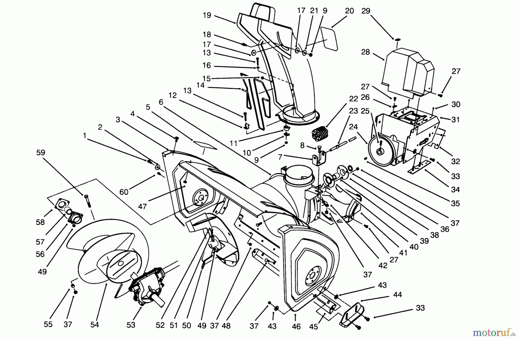  Toro Neu Snow Blowers/Snow Throwers Seite 1 38543 (824) - Toro 824 Power Shift Snowthrower, 1995 (5900001-5999999) HOUSING & CHUTE ASSEMBLY