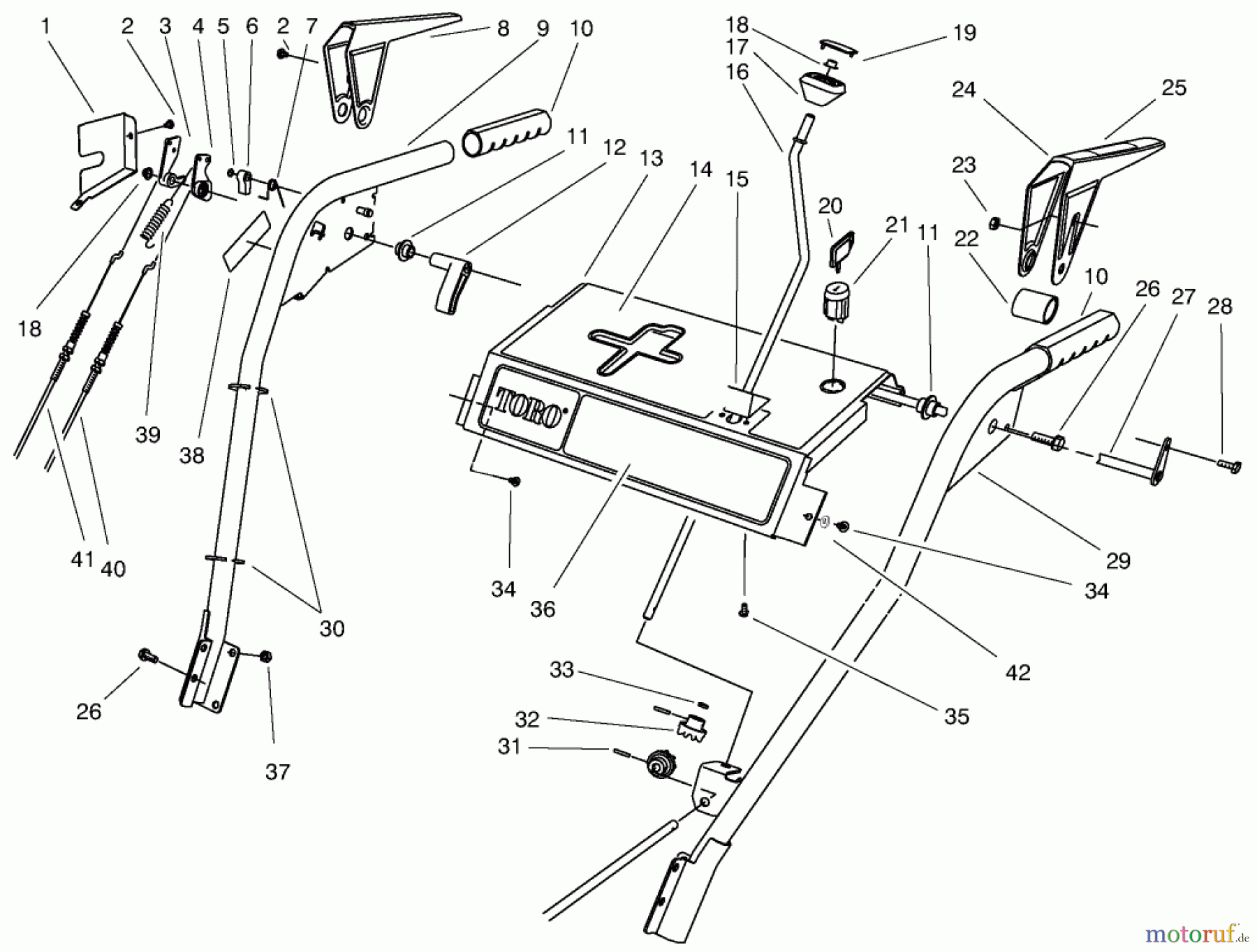  Toro Neu Snow Blowers/Snow Throwers Seite 1 38540 (824) - Toro 824 Power Shift Snowthrower, 1997 (7900001-7999999) HANDLE ASSEMBLY