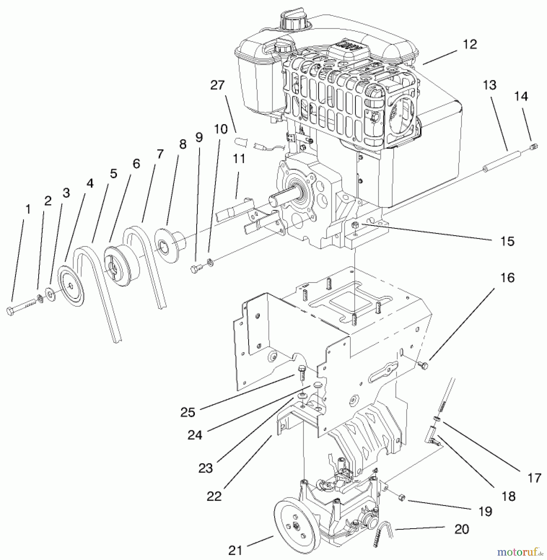  Toro Neu Snow Blowers/Snow Throwers Seite 1 38546 (824) - Toro 824 Power Shift Snowthrower, 1999 (99000001-99999999) ENGINE ASSEMBLY