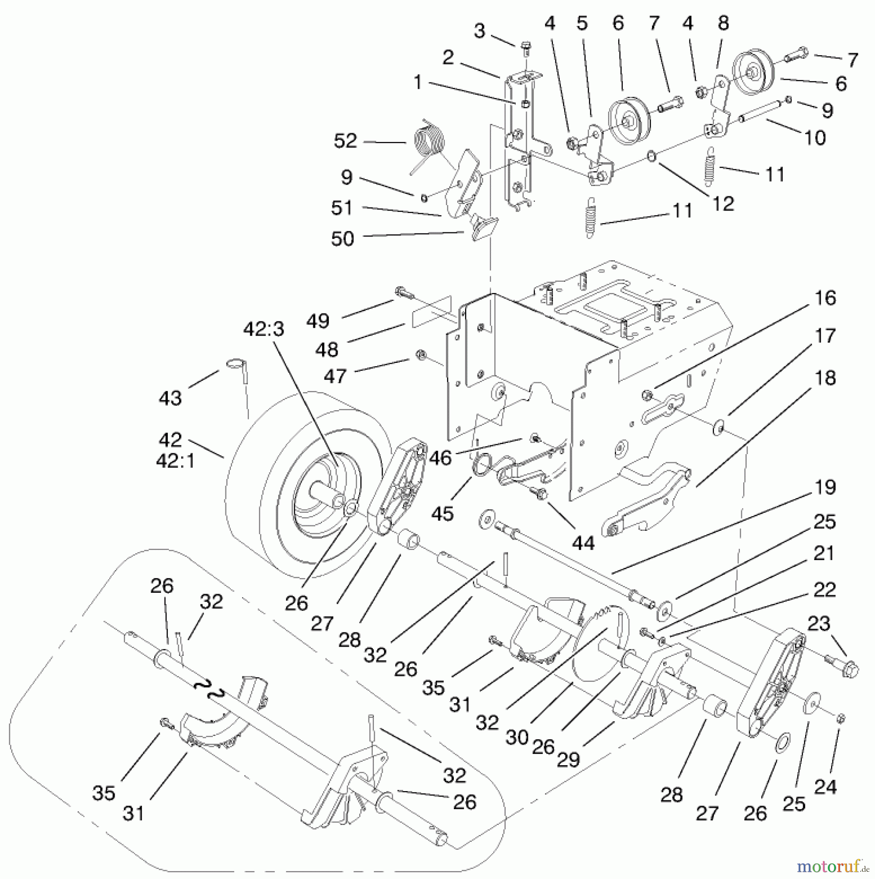  Toro Neu Snow Blowers/Snow Throwers Seite 1 38543 (824) - Toro 824 Power Shift Snowthrower, 2002 (220000001-220999999) LOWER TRACTION ASSEMBLY