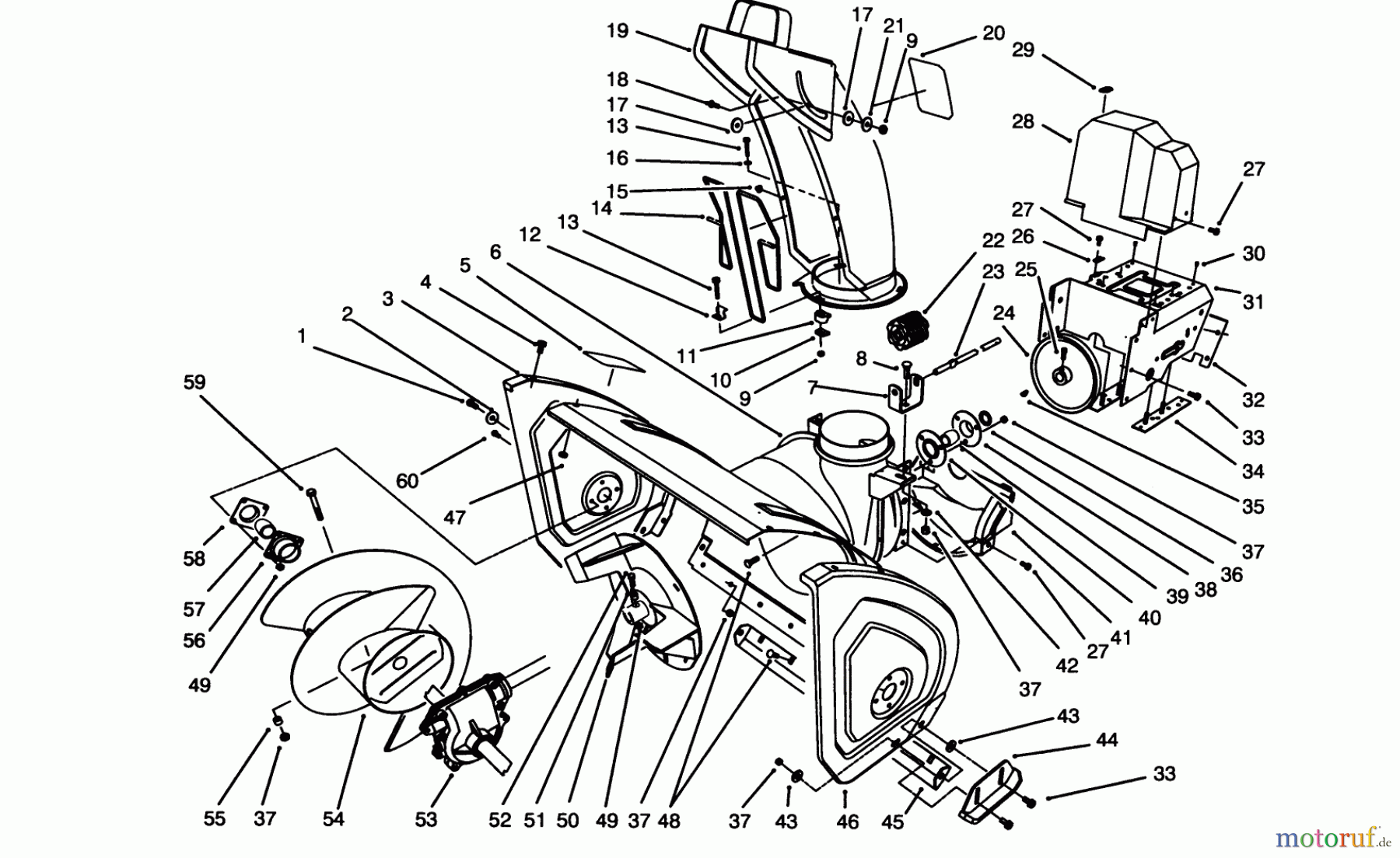  Toro Neu Snow Blowers/Snow Throwers Seite 1 38555 (1028) - Toro 1028 Power Shift Snowthrower, 1994 (4900001-4999999) HOUSING & CHUTE ASSEMBLY