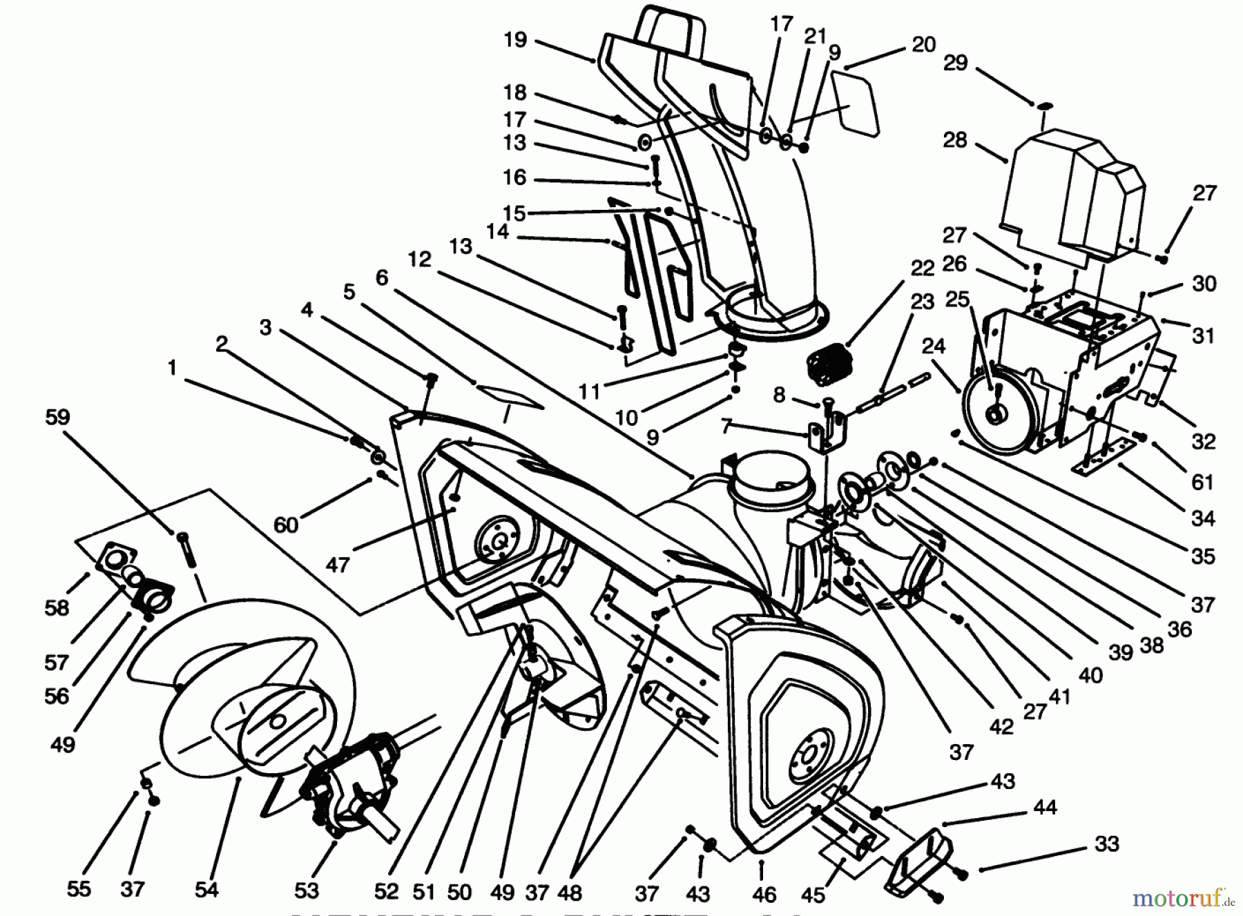  Toro Neu Snow Blowers/Snow Throwers Seite 1 38555 (1028) - Toro 1028 Power Shift Snowthrower, 1996 (69000001-69999999) HOUSING & CHUTE ASSEMBLY