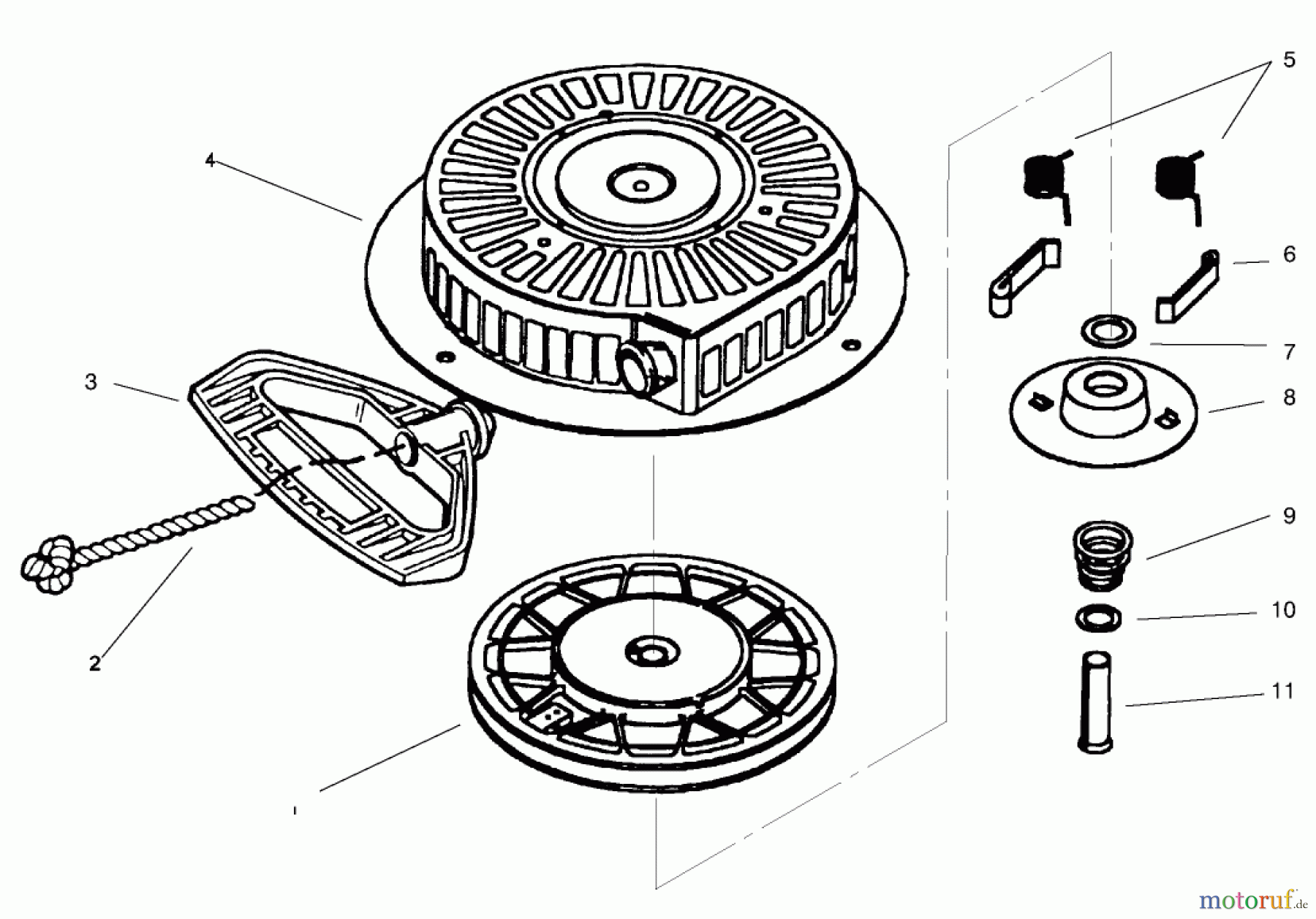  Toro Neu Snow Blowers/Snow Throwers Seite 1 38556 (1028) - Toro 1028 Power Shift Snowthrower, 1997 (7900001-7999999) REWIND STARTER TECUMSEH NO. 590733