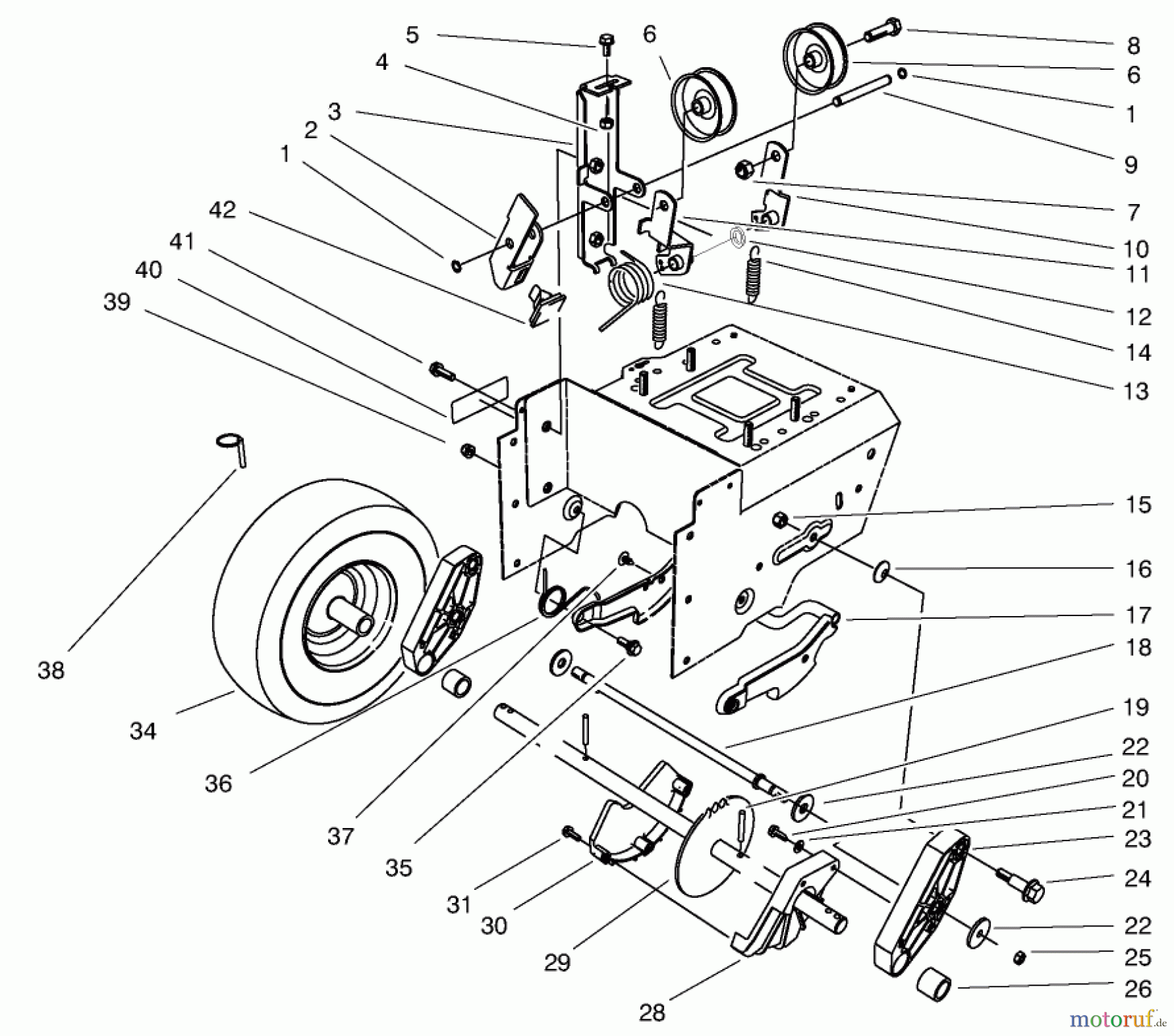  Toro Neu Snow Blowers/Snow Throwers Seite 1 38555 (1028) - Toro 1028 Power Shift Snowthrower, 1997 (790000001-799999999) TRACTION DRIVE ASSEMBLY