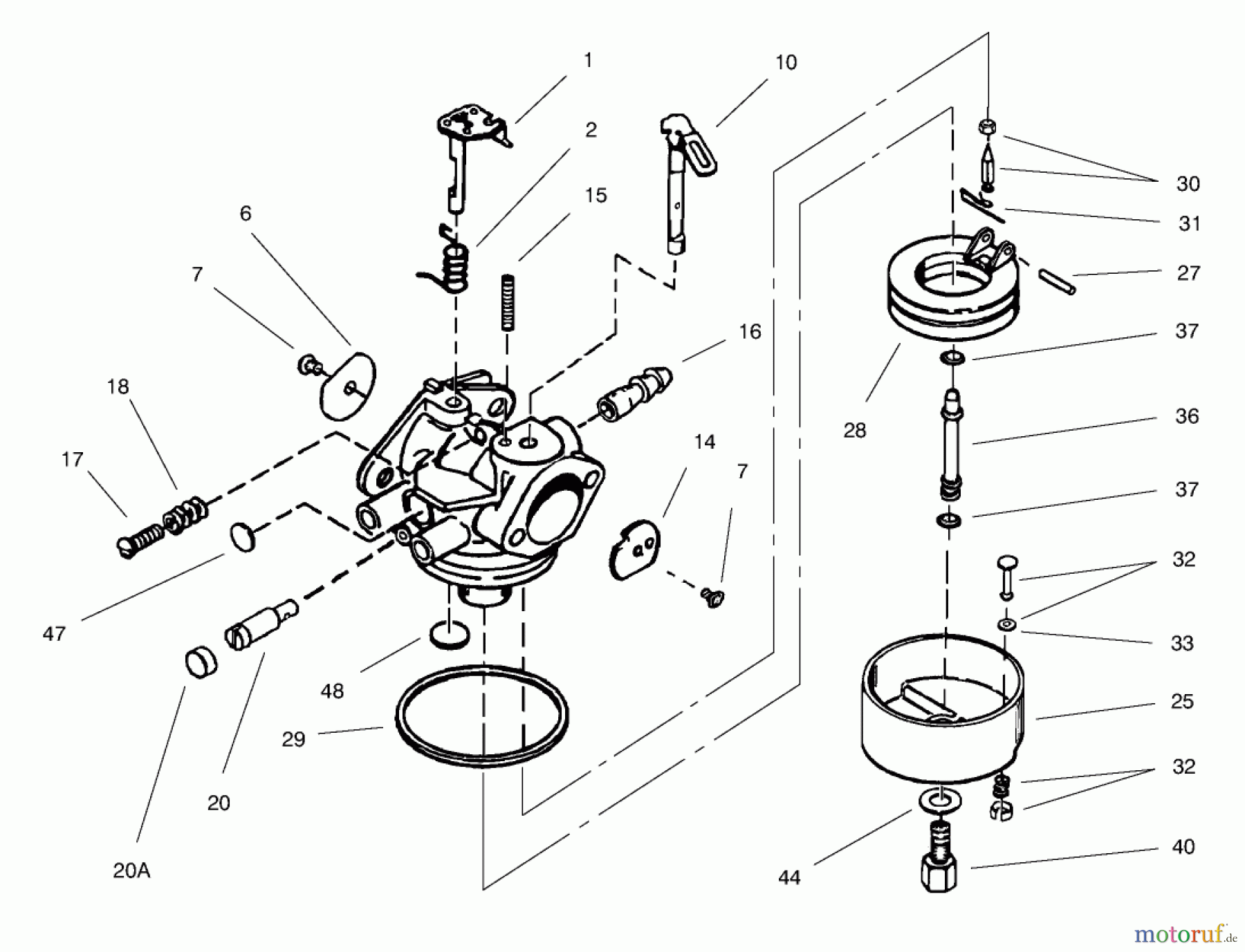  Toro Neu Snow Blowers/Snow Throwers Seite 1 38555 (1028) - Toro 1028 Power Shift Snowthrower, 1998 (890000001-899999999) CARBURETOR ASSEMBLY NO. 640054