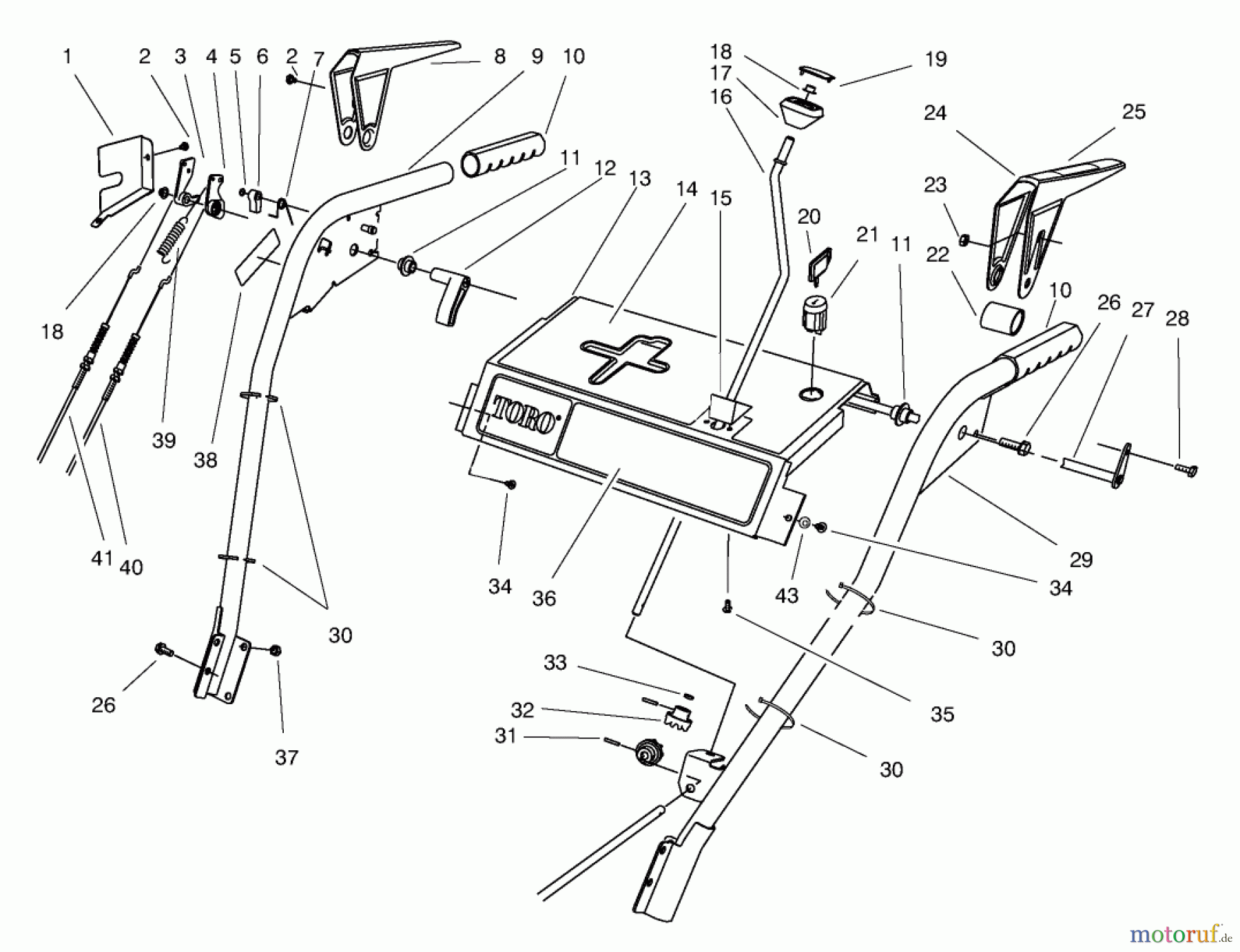  Toro Neu Snow Blowers/Snow Throwers Seite 1 38556 (1028) - Toro 1028 Power Shift Snowthrower, 1998 (8900001-8999999) HANDLE ASSEMBLY