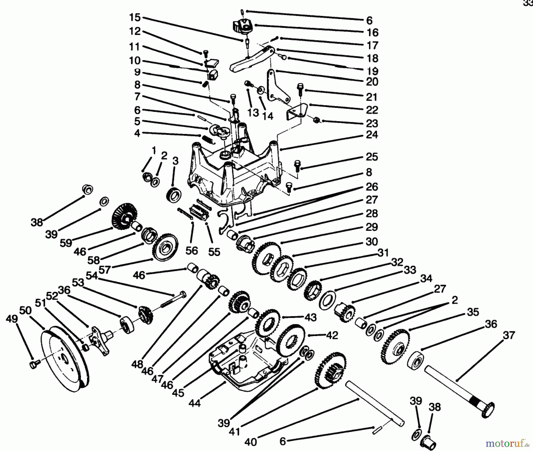  Toro Neu Snow Blowers/Snow Throwers Seite 1 38556 (1028) - Toro 1028 Power Shift Snowthrower, 1996 (6900001-6999999) TRANSMISSION ASSEMBLY NO. 66-8030