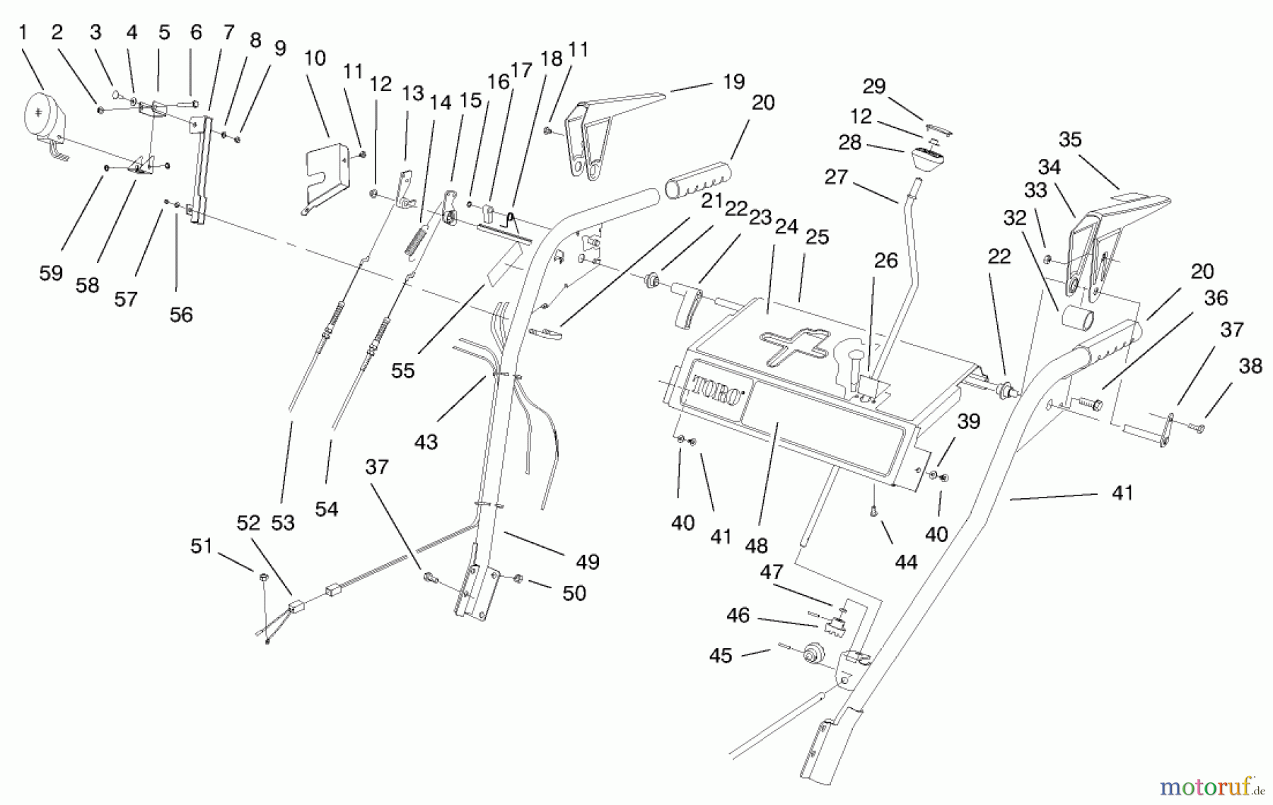  Toro Neu Snow Blowers/Snow Throwers Seite 1 38558 (1028) - Toro 1028 Power Shift Snowthrower, 1999 (99000001-99999999) HANDLE ASSEMBLY