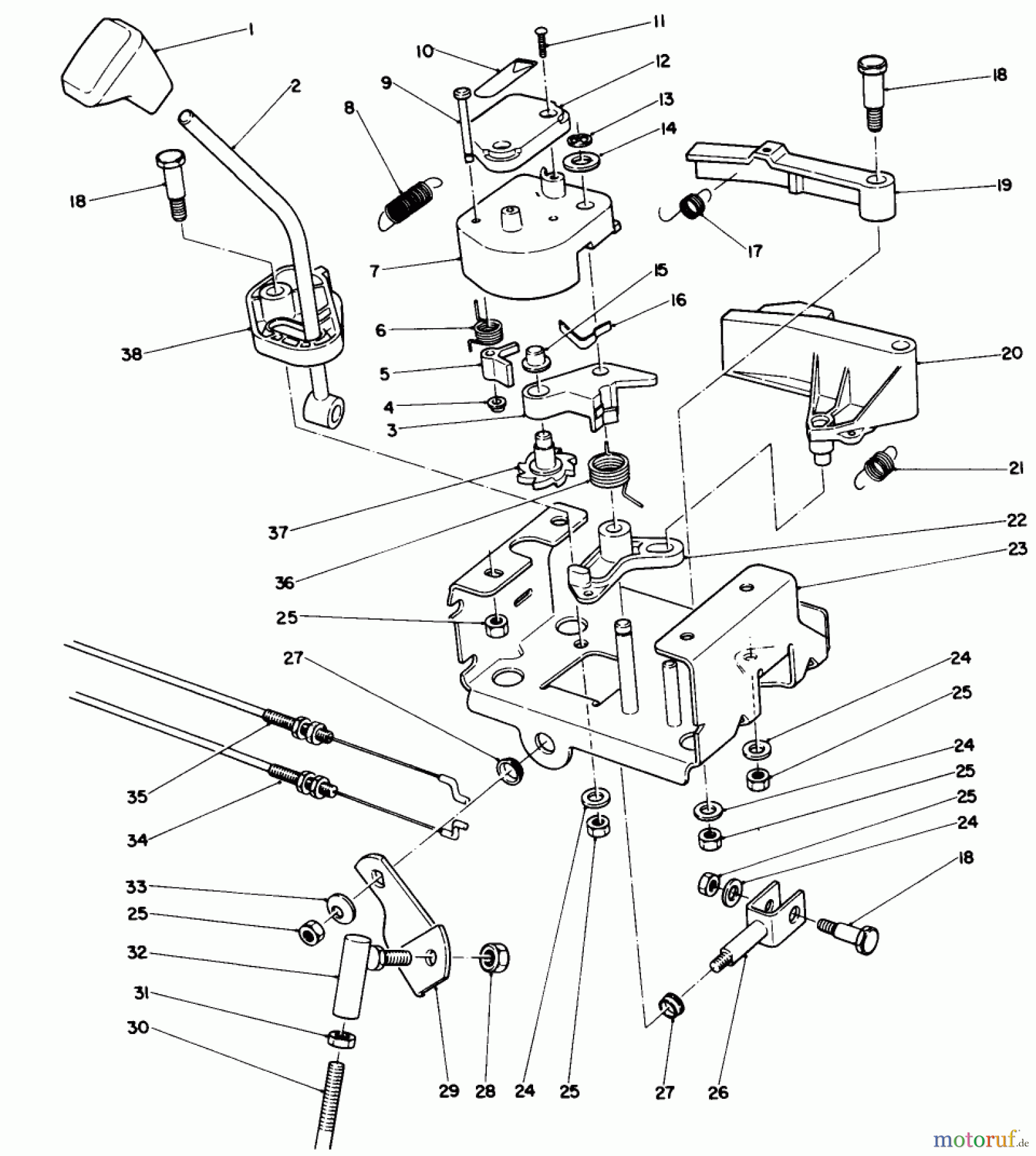  Toro Neu Snow Blowers/Snow Throwers Seite 1 38565 (1132) - Toro 1132 Power Shift Snowthrower, 1988 (8000001-8999999) TRACTION LINKAGE ASSEMBLY