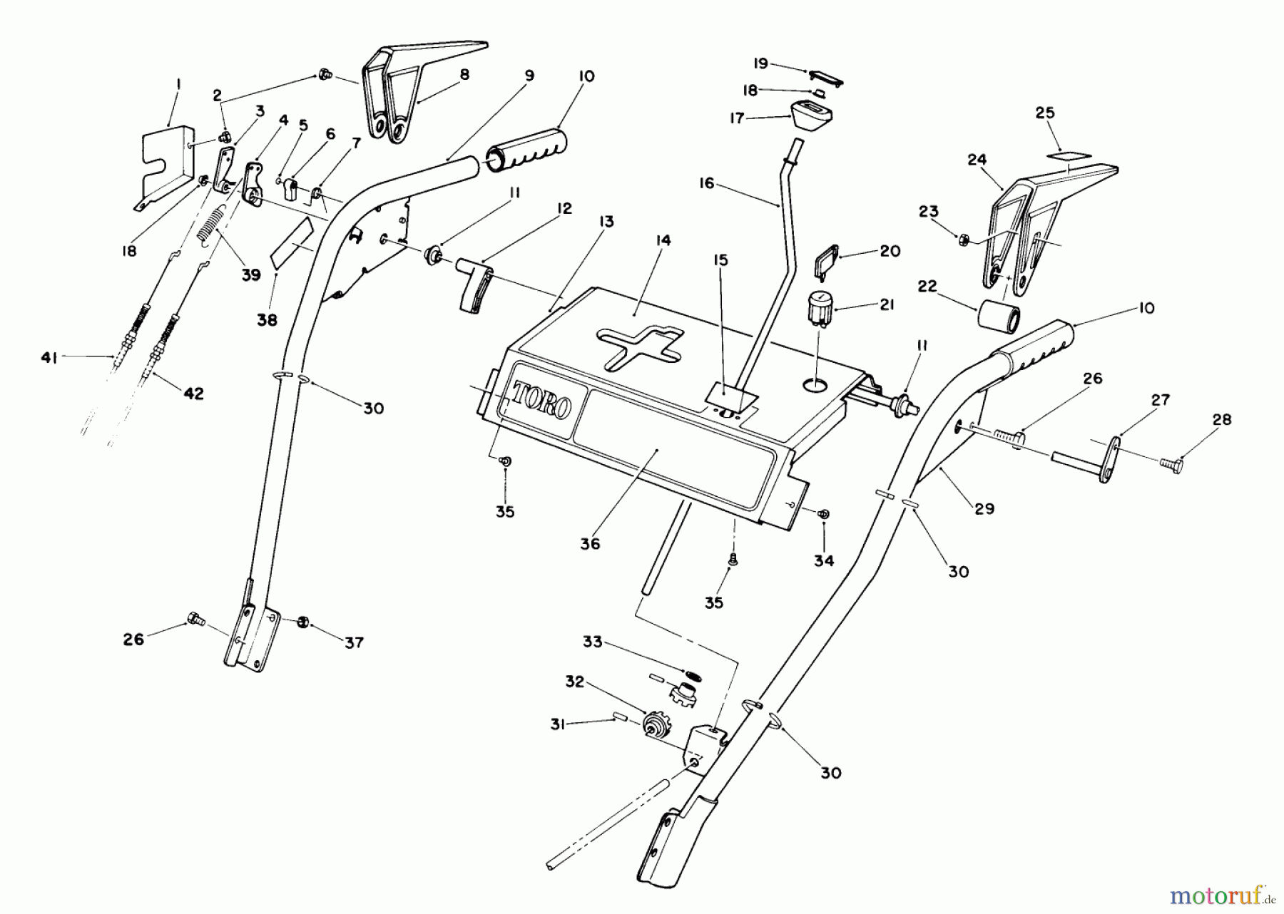  Toro Neu Snow Blowers/Snow Throwers Seite 1 38580 (1132) - Toro 1132 Power Shift Snowthrower, 1989 (9000001-9999999) HANDLE ASSEMBLY