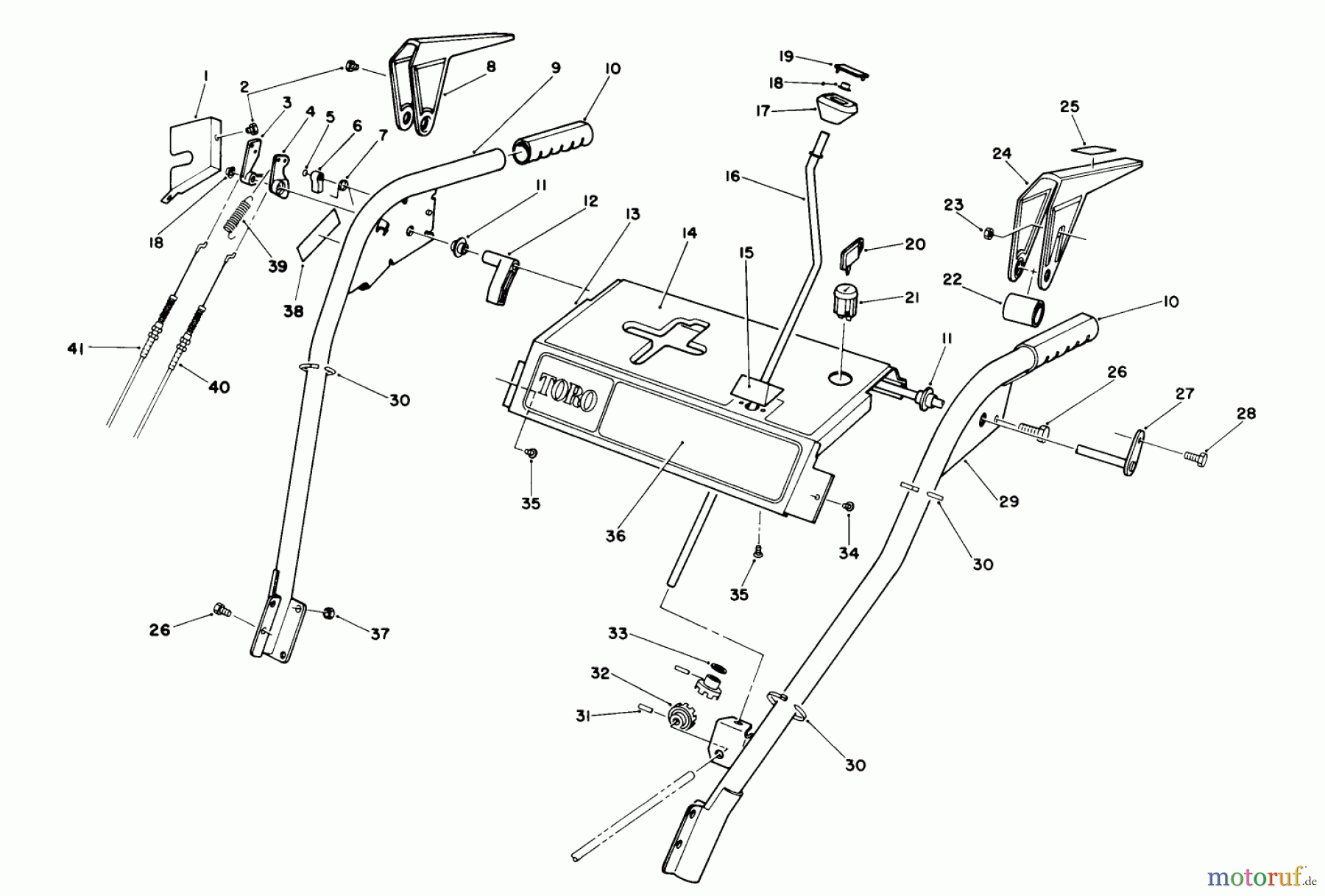  Toro Neu Snow Blowers/Snow Throwers Seite 1 38580 (1132) - Toro 1132 Power Shift Snowthrower, 1990 (0000001-0999999) HANDLE ASSEMBLY