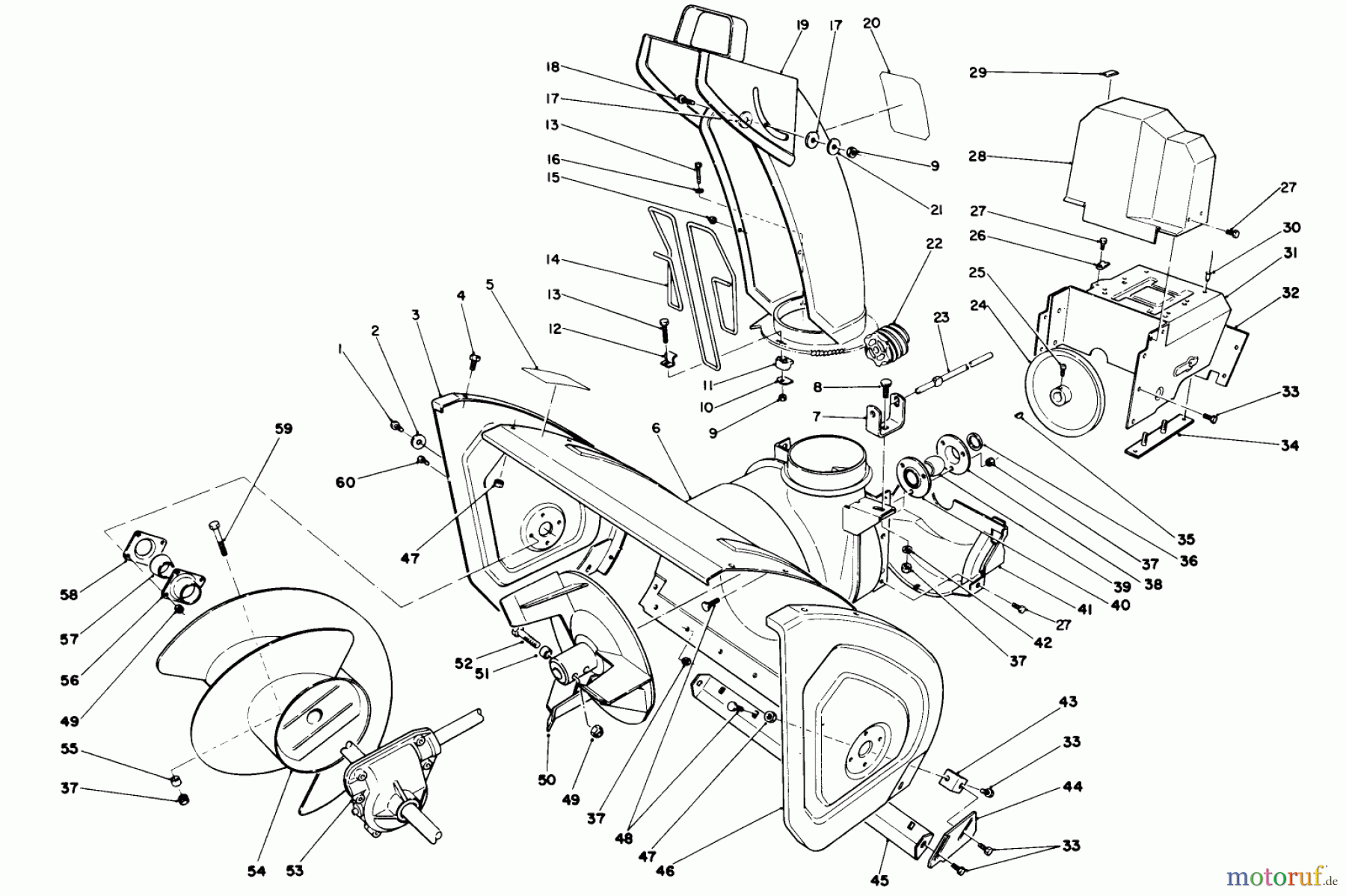  Toro Neu Snow Blowers/Snow Throwers Seite 1 38566 (1132) - Toro 1132 Power Shift Snowthrower, 1990 (0000001-0999999) HOUSING & CHUTE ASSEMBLY