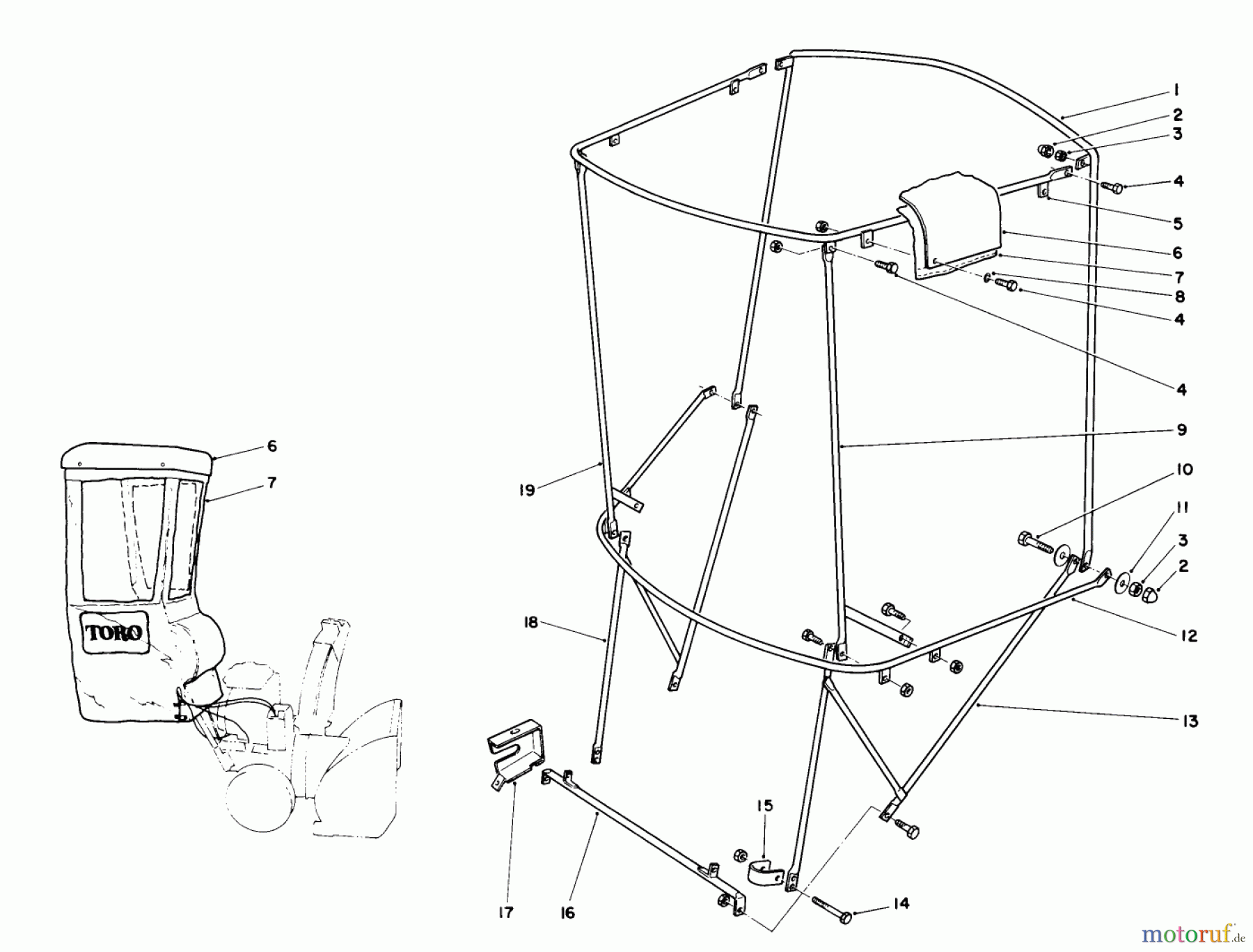  Toro Neu Snow Blowers/Snow Throwers Seite 1 38580 (1132) - Toro 1132 Power Shift Snowthrower, 1990 (0000001-0999999) SNOW CAB ASSEMBLY NO. 68-9500 (OPTIONAL)