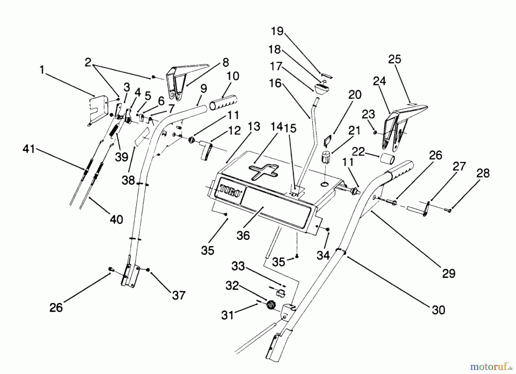  Toro Neu Snow Blowers/Snow Throwers Seite 1 38580 (1132) - Toro 1132 Power Shift Snowthrower, 1991 (1000001-1999999) HANDLE ASSEMBLY