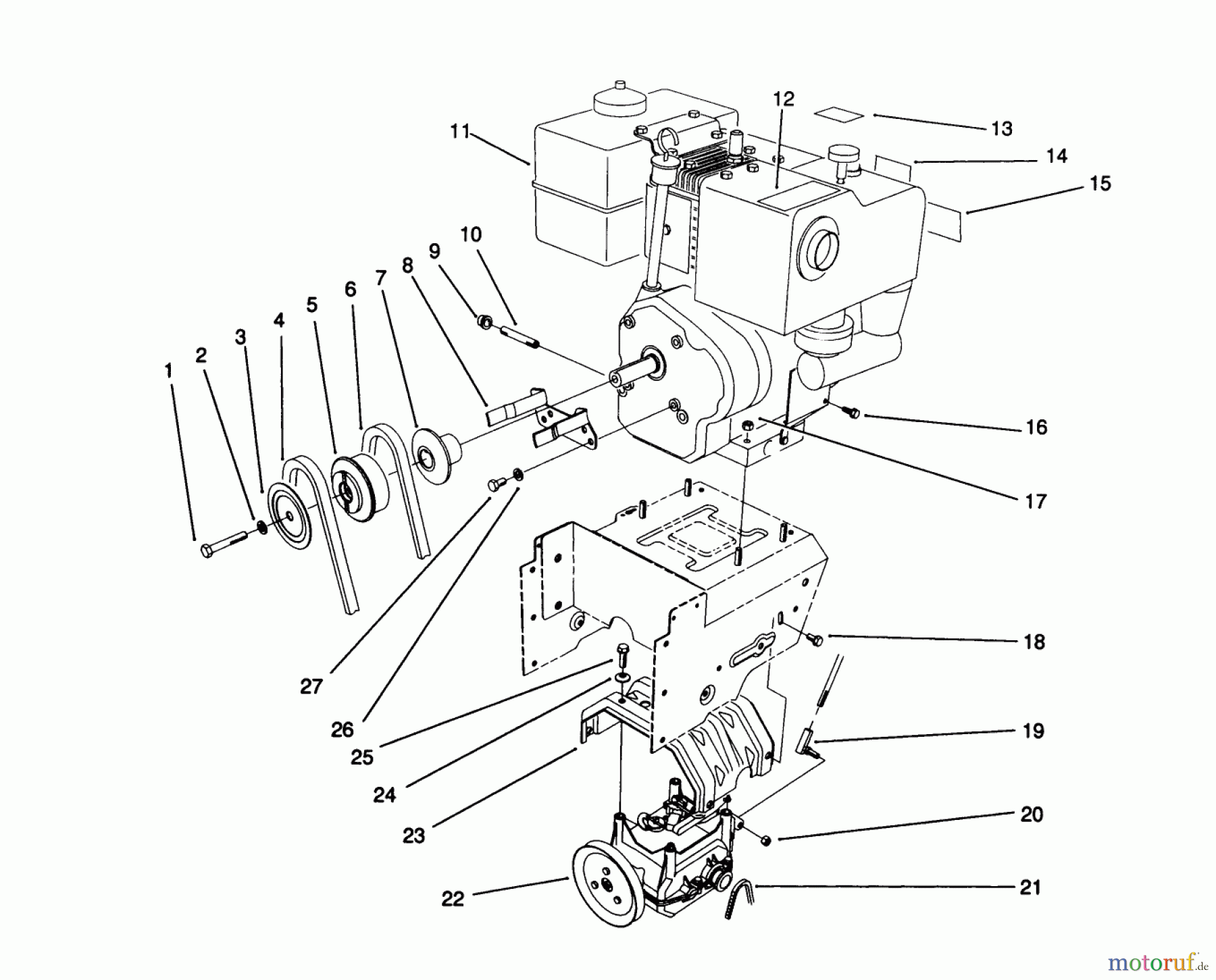  Toro Neu Snow Blowers/Snow Throwers Seite 1 38580 (1132) - Toro 1132 Power Shift Snowthrower, 1992 (2000001-2999999) ENGINE ASSEMBLY