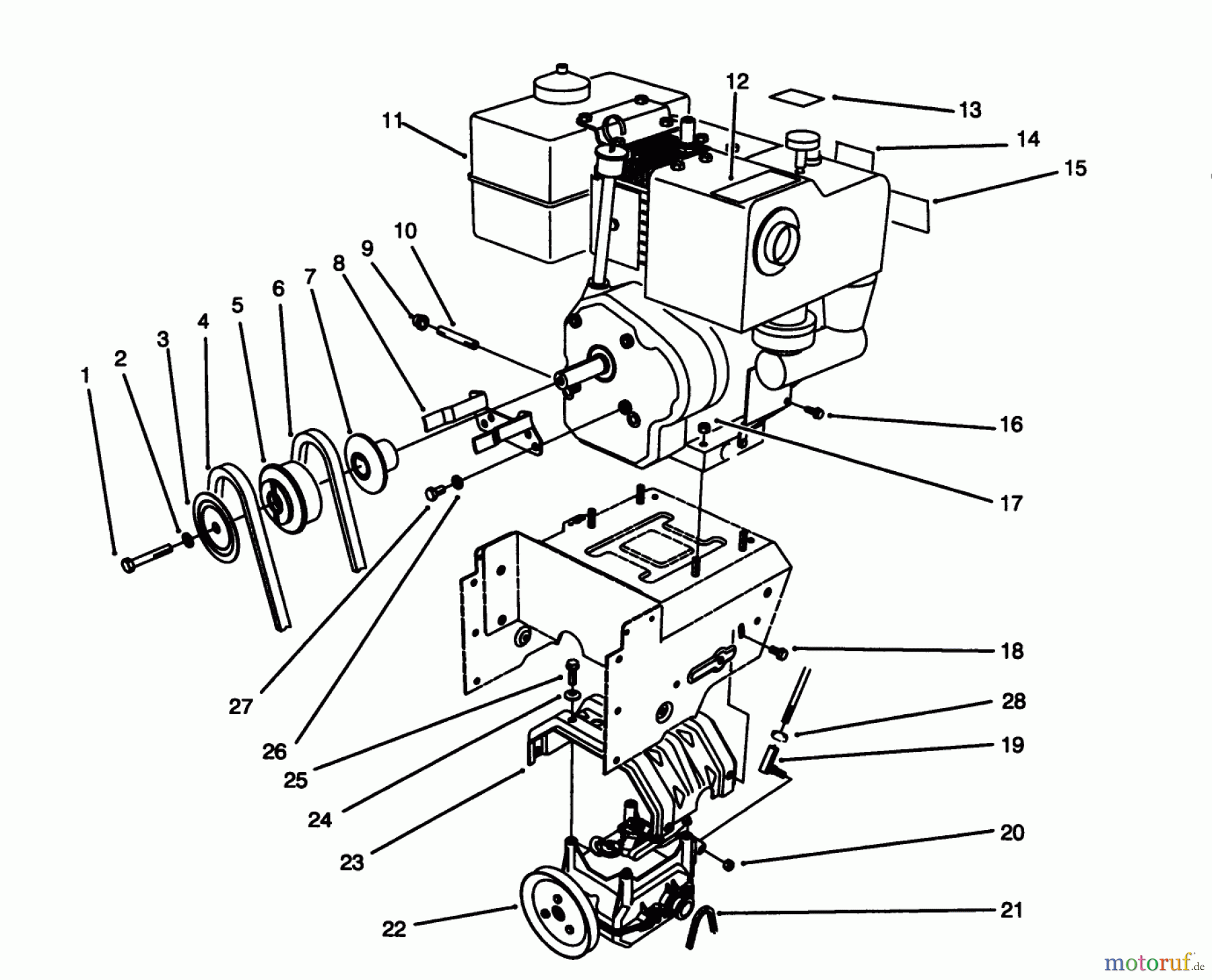  Toro Neu Snow Blowers/Snow Throwers Seite 1 38566 (1132) - Toro 1132 Power Shift Snowthrower, 1995 (59000001-59999999) ENGINE ASSEMBLY