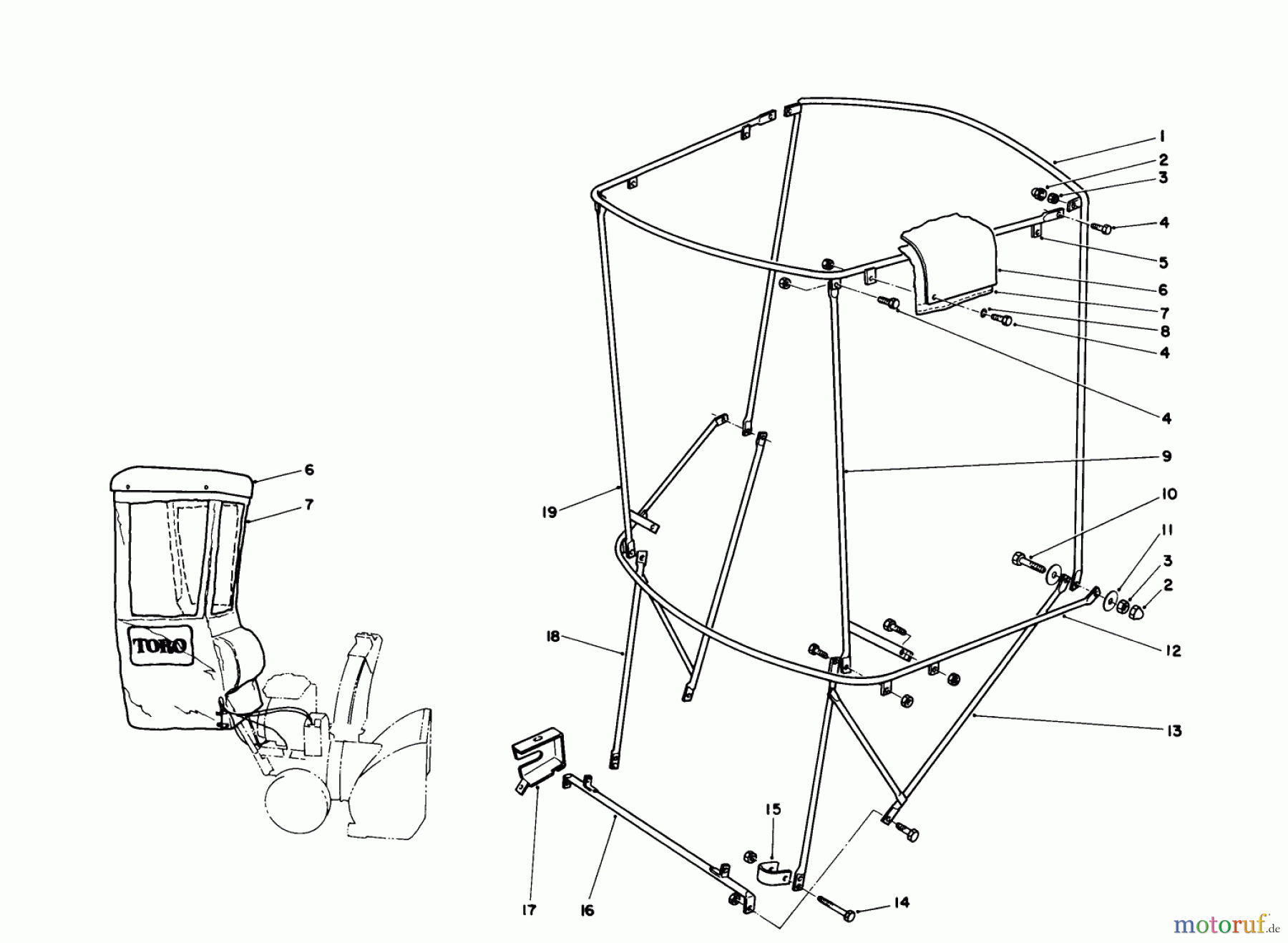  Toro Neu Snow Blowers/Snow Throwers Seite 1 38570 (828) - Toro 828 Power Shift Snowthrower, 1990 (0000001-0999999) SNOW CAB ASSEMBLY NO. 68-9500 (OPTIONAL)