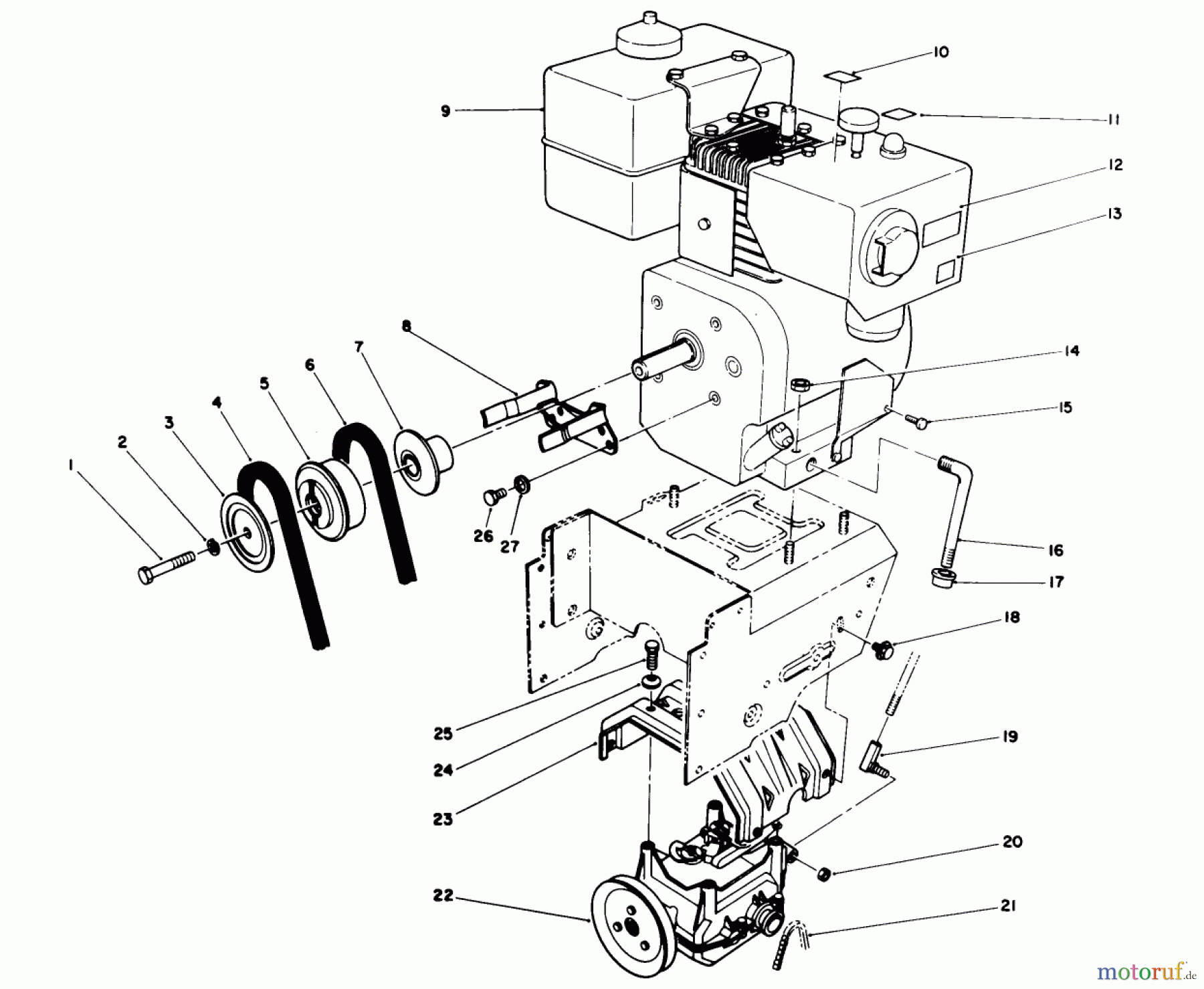  Toro Neu Snow Blowers/Snow Throwers Seite 1 38570 (828) - Toro 828 Power Shift Snowthrower, 1992 (2000001-2999999) ENGINE ASSEMBLY