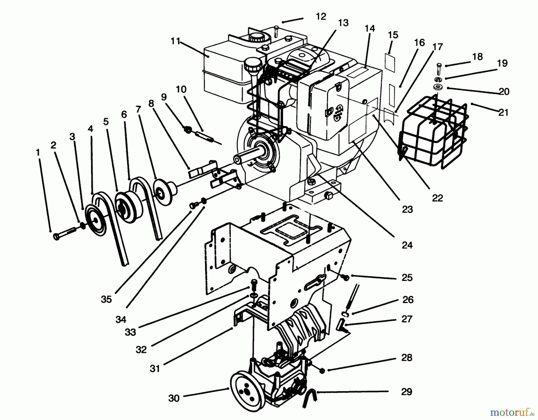  Toro Neu Snow Blowers/Snow Throwers Seite 1 38591 (1232) - Toro 1232 Power Shift Snowthrower, 1996 (6900001-6999999) ENGINE, TRANSMISSION DRIVE ASM