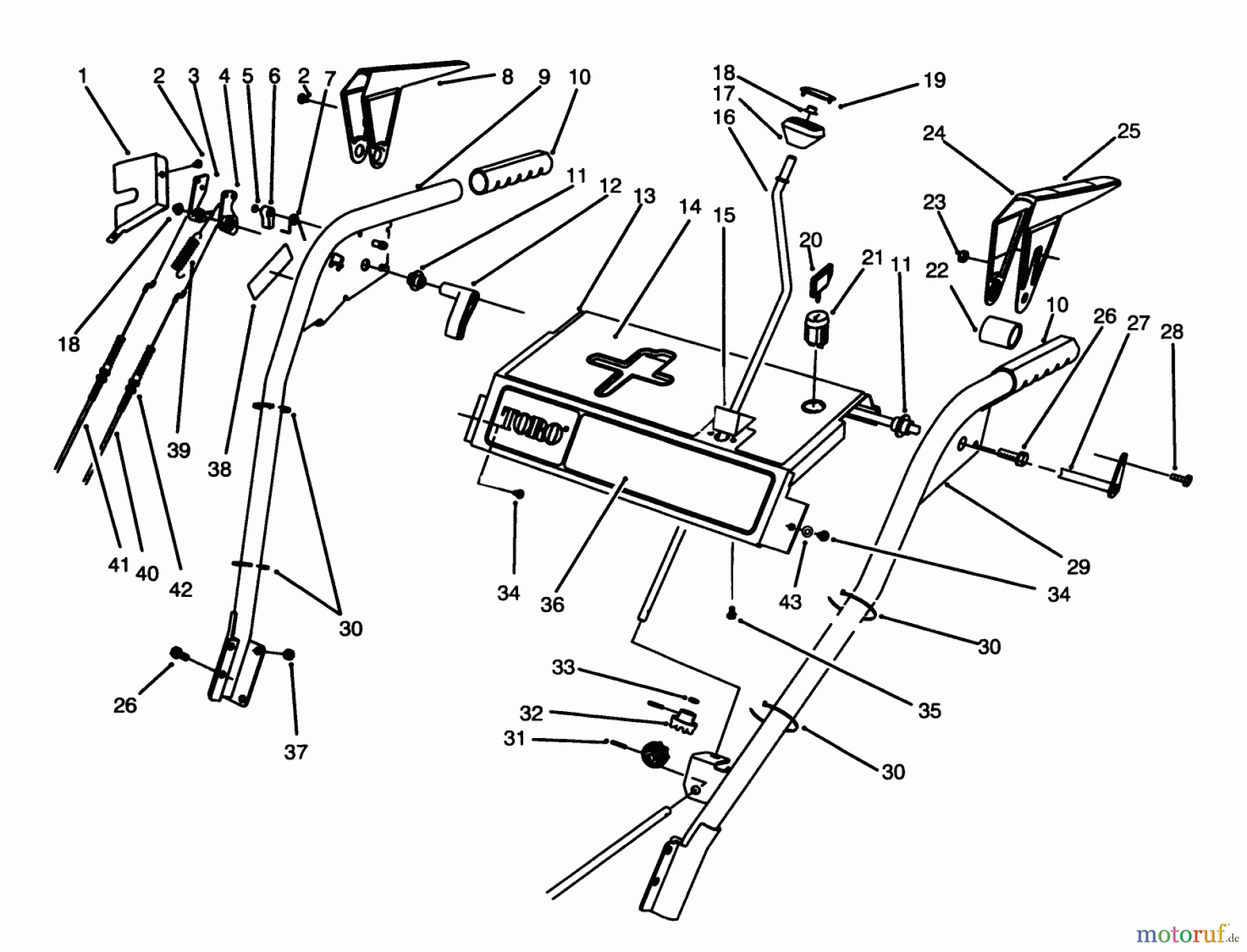  Toro Neu Snow Blowers/Snow Throwers Seite 1 38590 (1232) - Toro 1232 Power Shift Snowthrower, 1996 (6900001-6999999) HANDLE ASSEMBLY