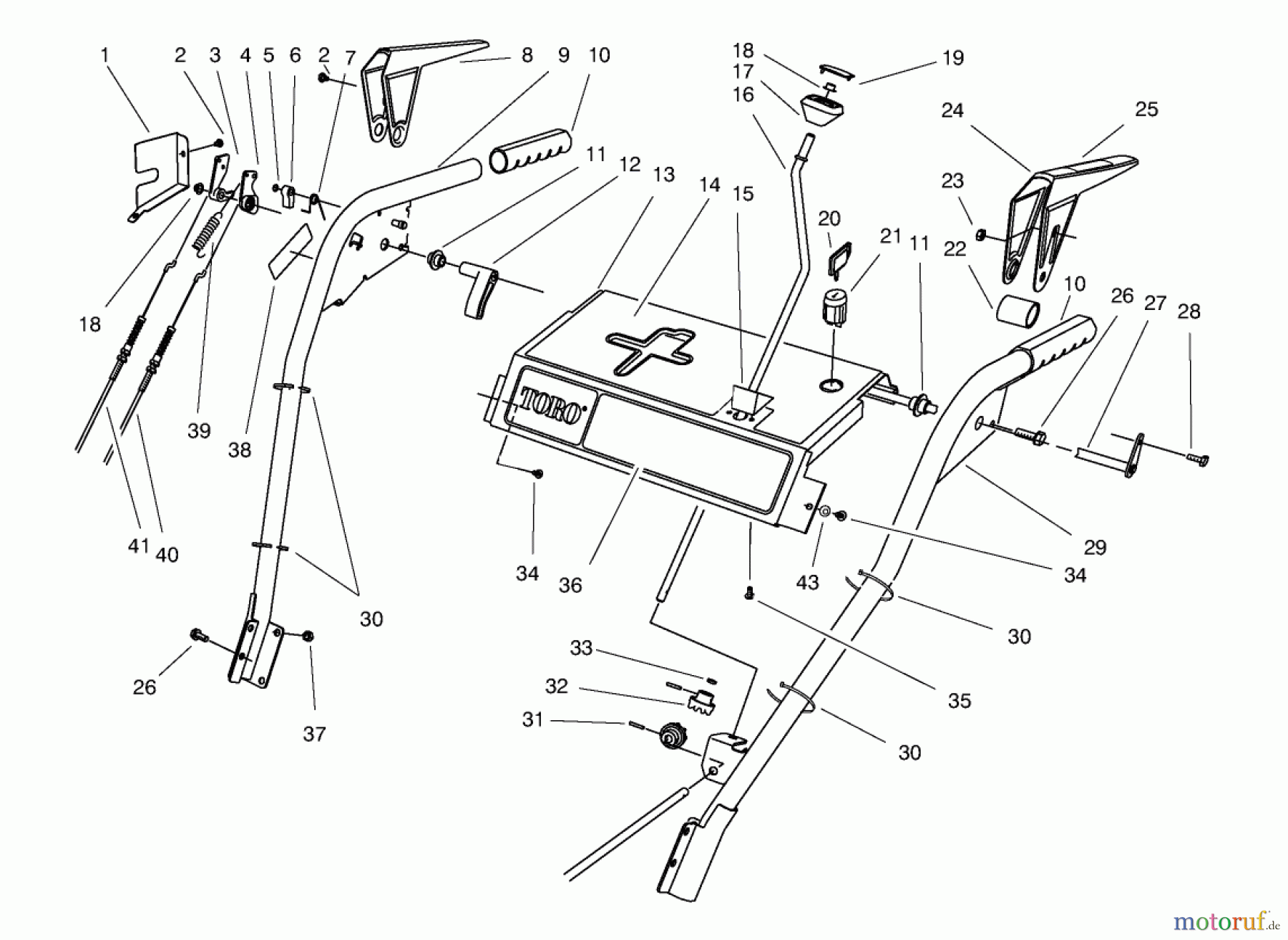  Toro Neu Snow Blowers/Snow Throwers Seite 1 38591 (1232) - Toro 1232 Power Shift Snowthrower, 1997 (7900001-7999999) HANDLE ASSEMBLY