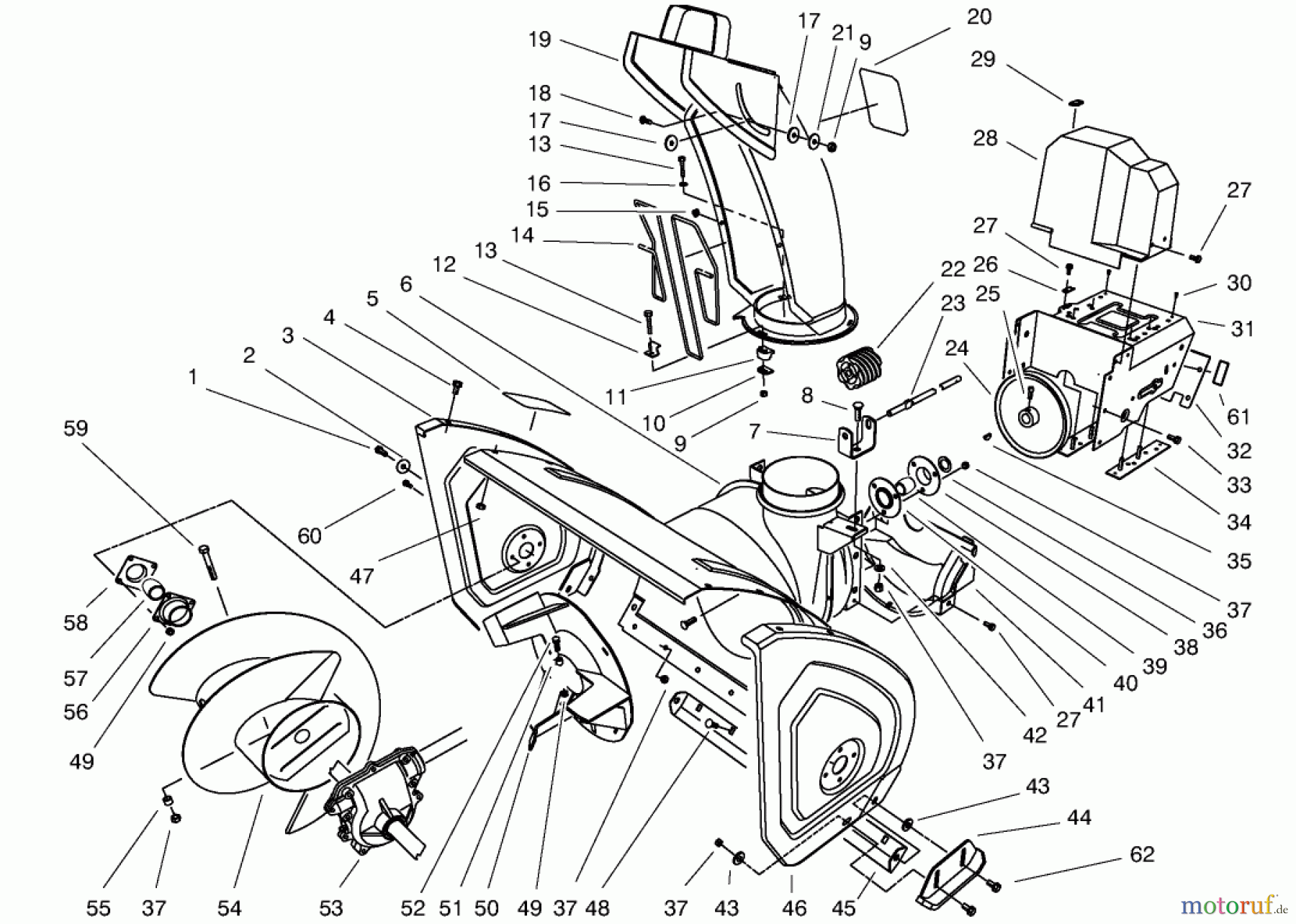  Toro Neu Snow Blowers/Snow Throwers Seite 1 38591 (1232) - Toro 1232 Power Shift Snowthrower, 1997 (7900001-7999999) HOUSING ASSEMBLY