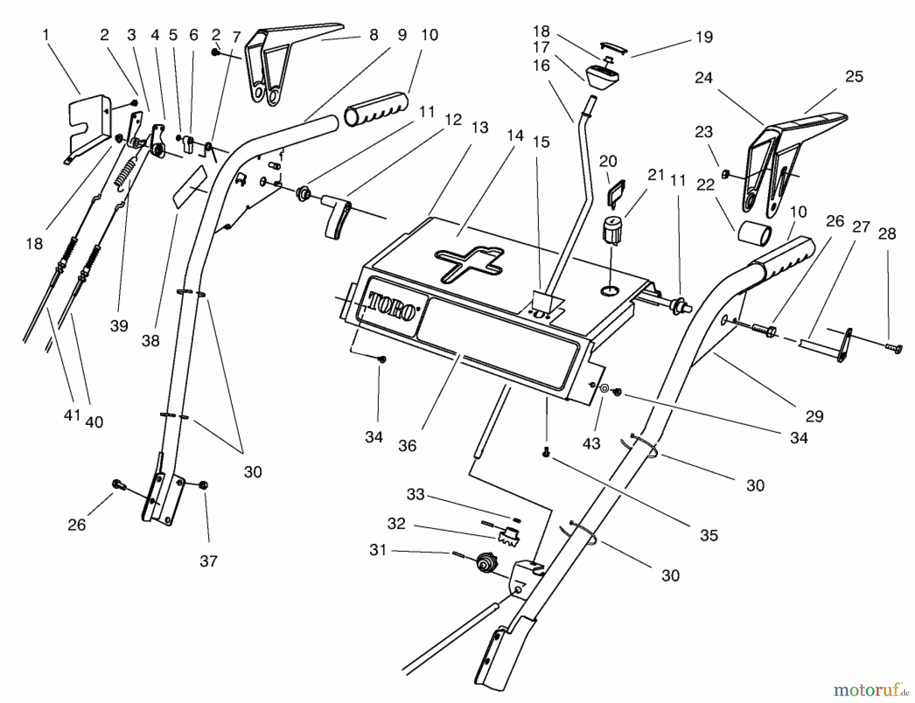  Toro Neu Snow Blowers/Snow Throwers Seite 1 38591 (1232) - Toro 1232 Power Shift Snowthrower, 1998 (8900001-8999999) HANDLE ASSEMBLY