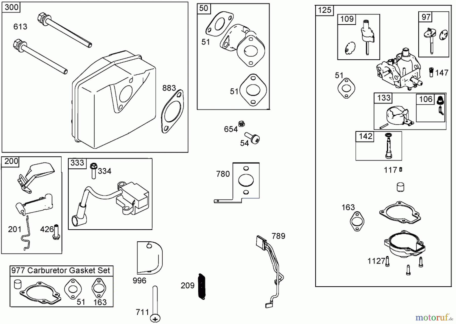  Toro Neu Snow Blowers/Snow Throwers Seite 1 38602 - Toro Snow Commander Snowthrower, 2001 (210000001-210999999) INTAKE MANIFOLD, CARBURETOR, AND MUFFLER ASSEMBLIES BRIGGS AND STRATTON 084333-0199-E1