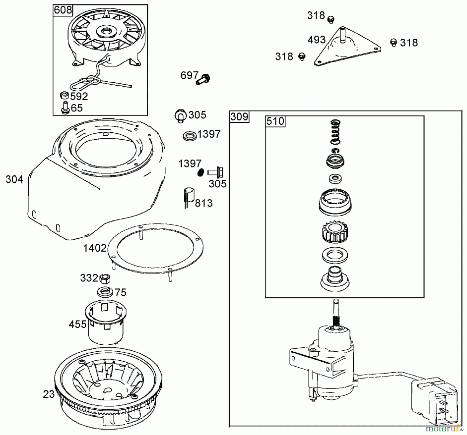  Toro Neu Snow Blowers/Snow Throwers Seite 1 38602 - Toro Snow Commander Snowthrower, 2004 (240000001-240999999) FLYWHEEL, BLOWER HOUSING, AND STARTER ASSEMBLIES BRIGGS AND STRATTON 084333-0199-E1