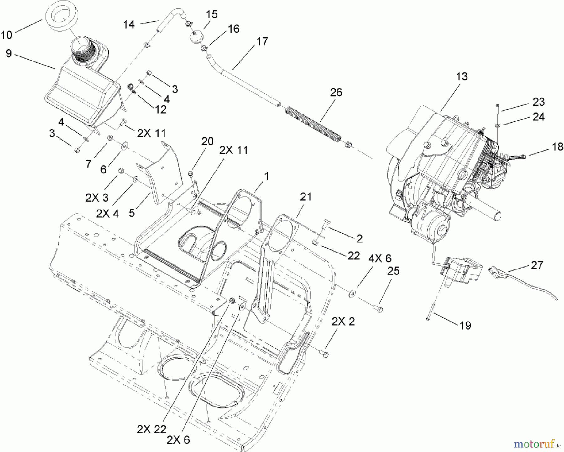  Toro Neu Snow Blowers/Snow Throwers Seite 2 38602 - Toro Snow Commander Snowthrower, 2006 (260000001-260010000) ENGINE, FUEL TANK AND SUPPORT ASSEMBLY