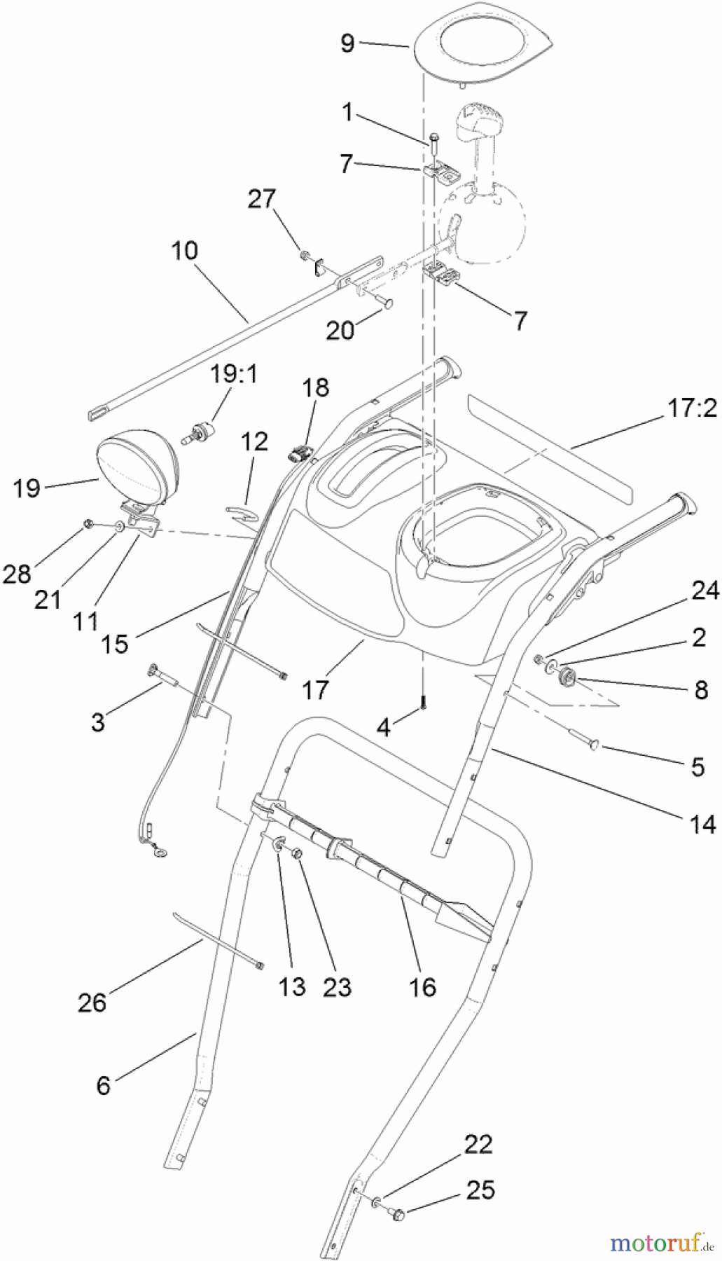  Toro Neu Snow Blowers/Snow Throwers Seite 2 38820 (926 OXE) - Toro Power Max Heavy Duty 926 OXE Snowthrower, 2013 (SN 313000001-313999999) LOWER HANDLE AND HEADLAMP ASSEMBLY