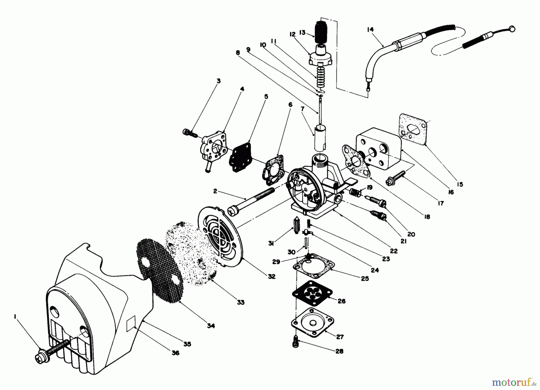  Toro Neu Trimmers, String/Brush 51644 (TC 4000) - Toro TC 4000 Gas Trimmer, 1986 (6000001-6999999) CARBURETOR & AIR CLEANER ASSEMBLY