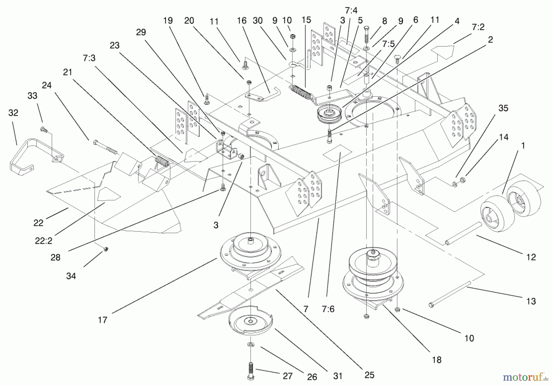  Mähdecks 30138 - Toro 92cm Side Discharge Mower (SN: 220000001 - 220999999) (2002) DECK AND PULLEYS ASSEMBLY