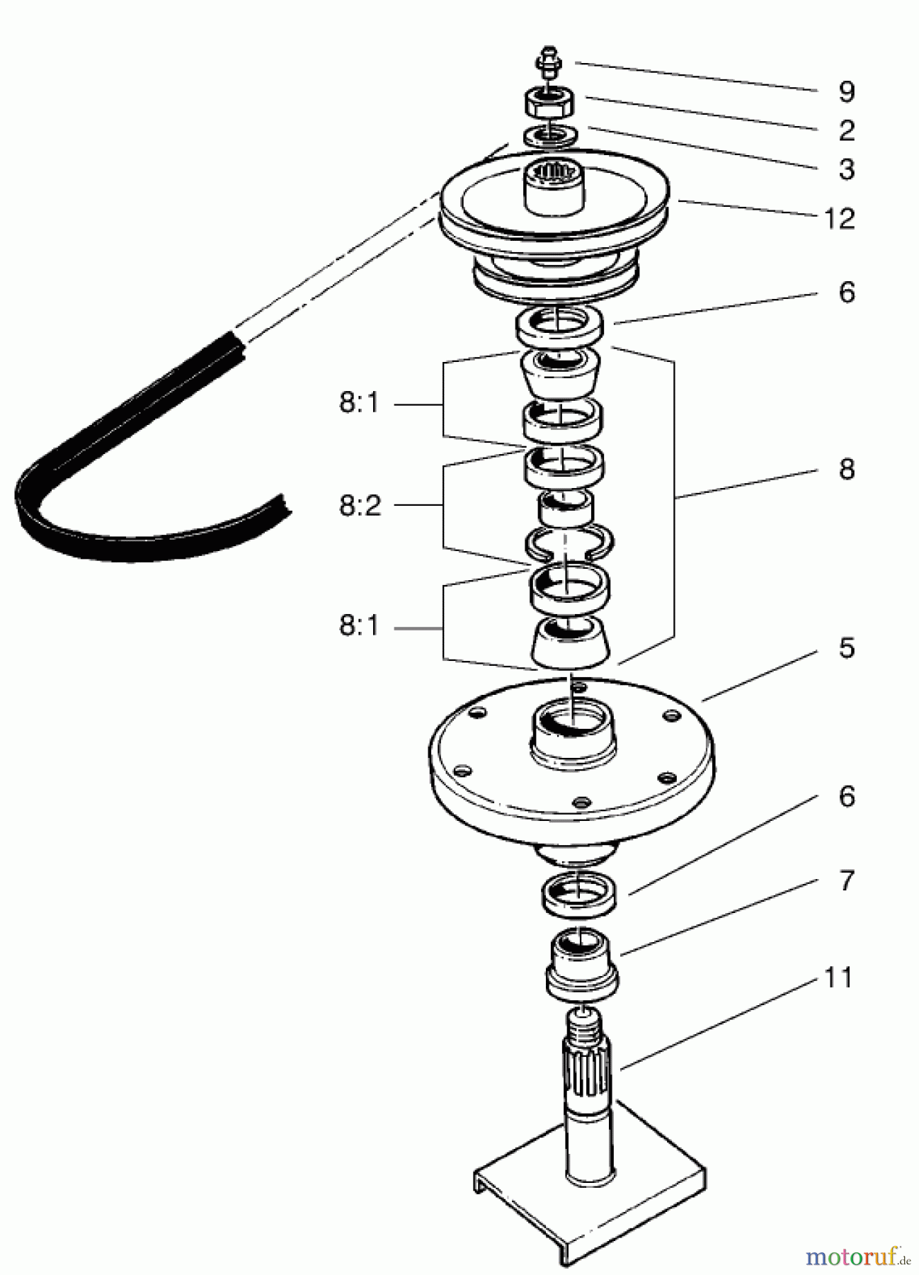  Mähdecks 30138 - Toro 92cm Side Discharge Mower (SN: 990001 - 999999) (1999) DRIVE SPINDLE ASSEMBLY NO. 54-7761