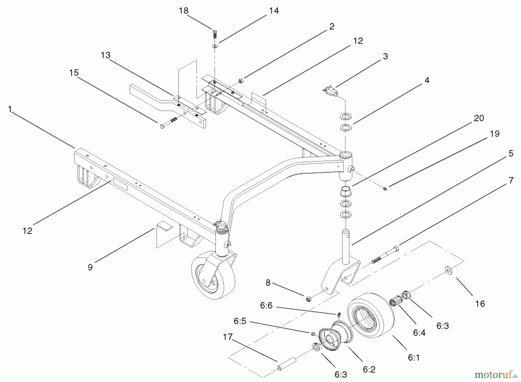  Mähdecks 30544TE - Toro 112cm Side Discharge Mower, Groundsmaster 120 (SN: 220000001 - 220999999) (2002) CARRIER FRAME AND CASTER WHEEL ASSEMBLY