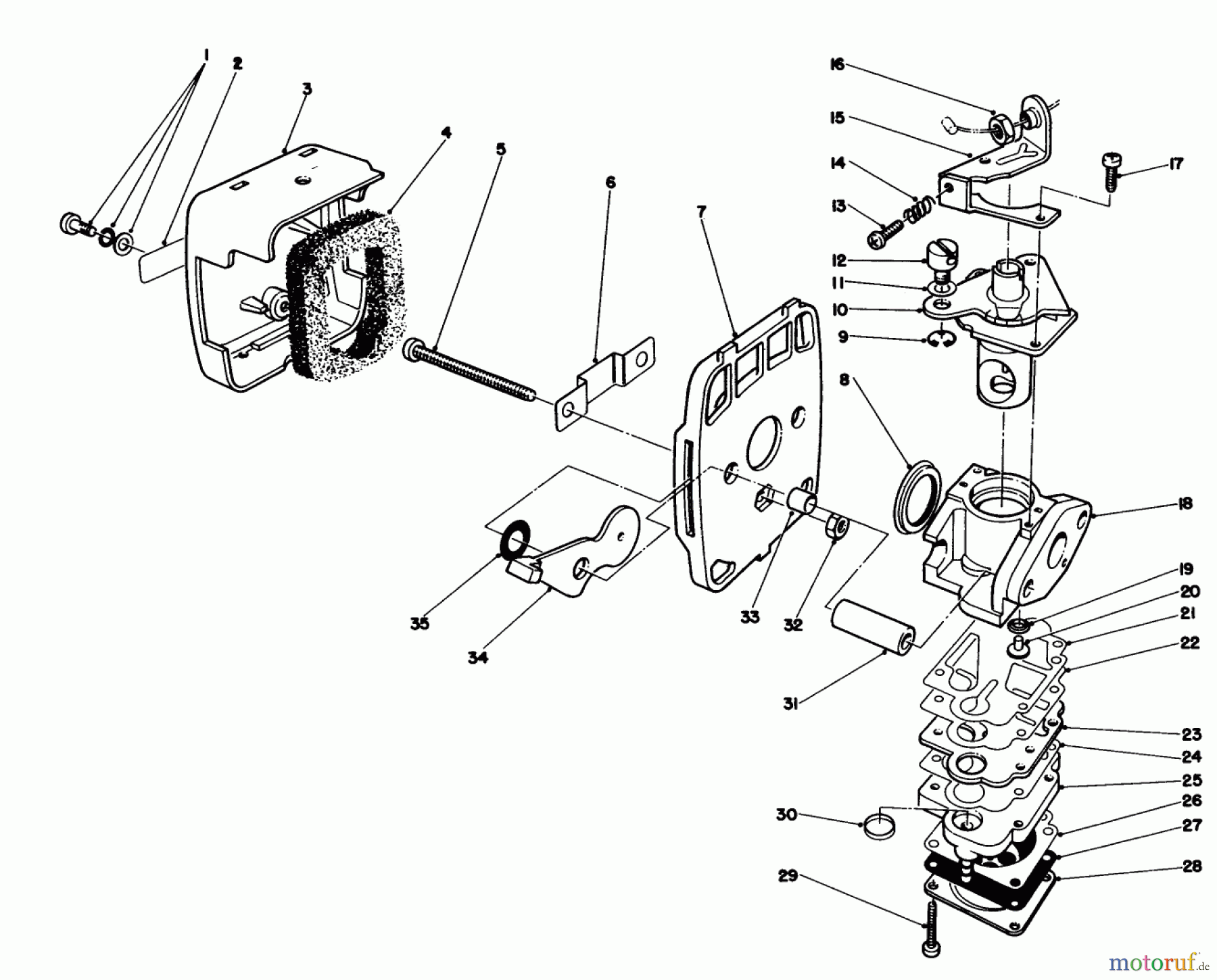  Laubbläser / Laubsauger 30935 - Toro 20cc Hand Held Blower (SN: 8000001 - 8999999) (1988) CARBURETOR & AIR CLEANER ASSEMBLY