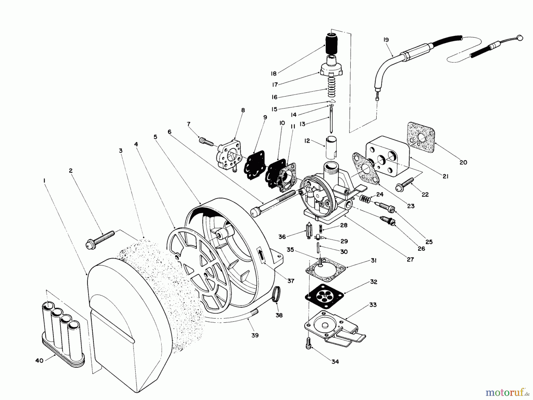  Laubbläser / Laubsauger 30941 - Toro 41cc Back Pack Blower (SN: 6000001 - 6002183) (1986) CARBURETOR & AIR CLEANER ASSEMBLY