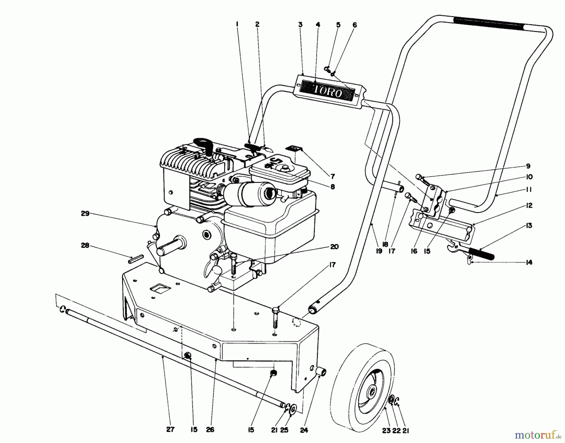  Laubbläser / Laubsauger 62905 - Toro 5 hp Lawn Blower (SN: 3000001 - 3999999) (1973) ENGINE AND HANDLE ASSEMBLY