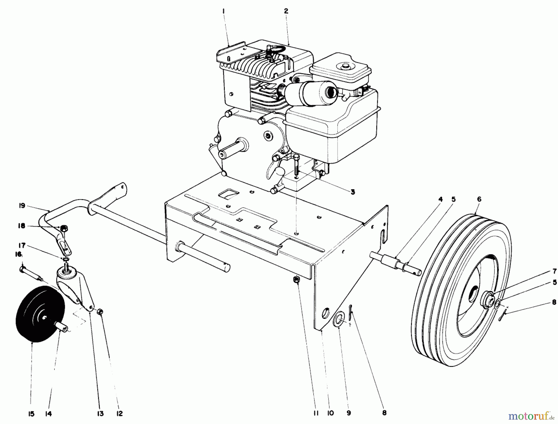  Laubbläser / Laubsauger 62911 - Toro 5 hp Lawn Vacuum (SN: 4000001 - 4999999) (1974) ENGINE AND BASE ASSEMBLY (MODEL 62911)