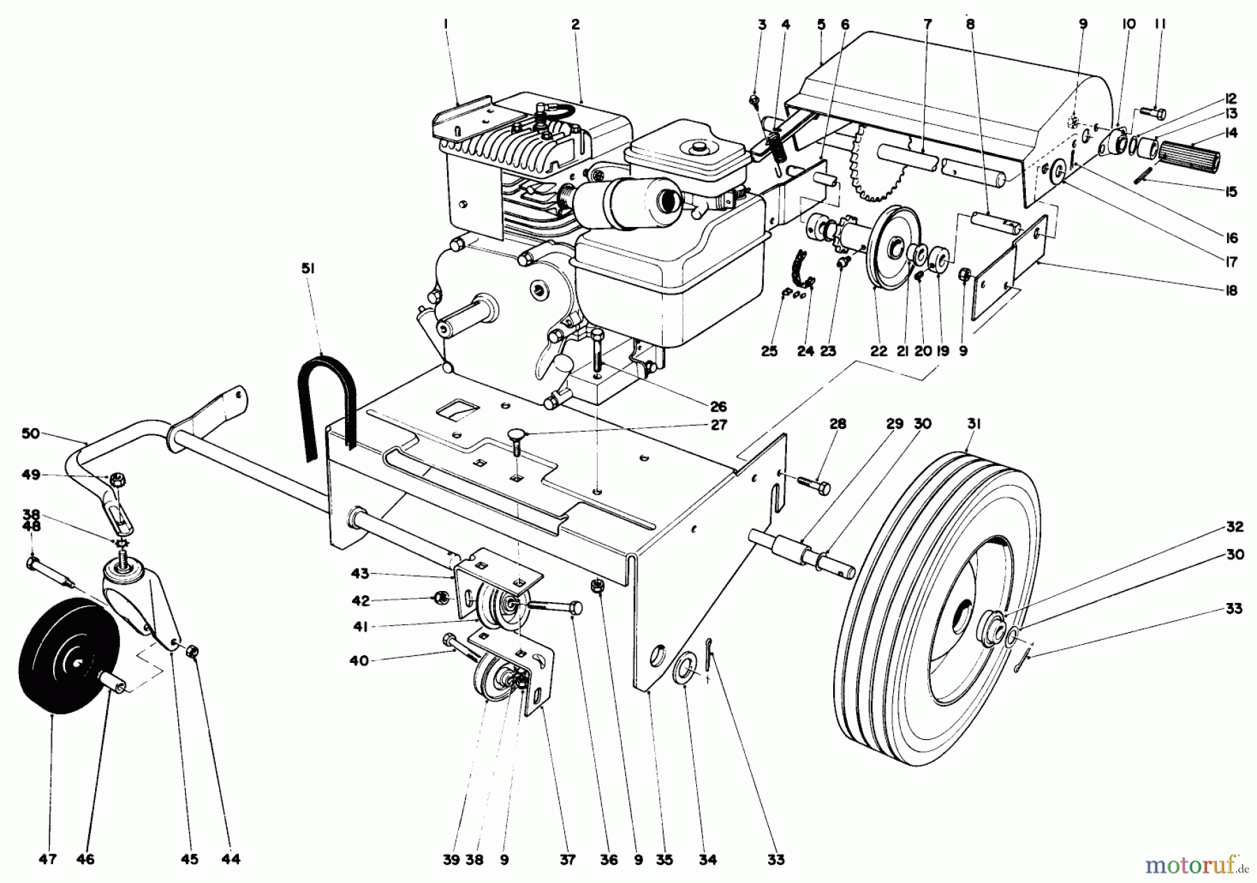  Laubbläser / Laubsauger 62911 - Toro 5 hp Lawn Vacuum (SN: 4000001 - 4999999) (1974) ENGINE AND BASE ASSEMBLY (MODEL 62922)